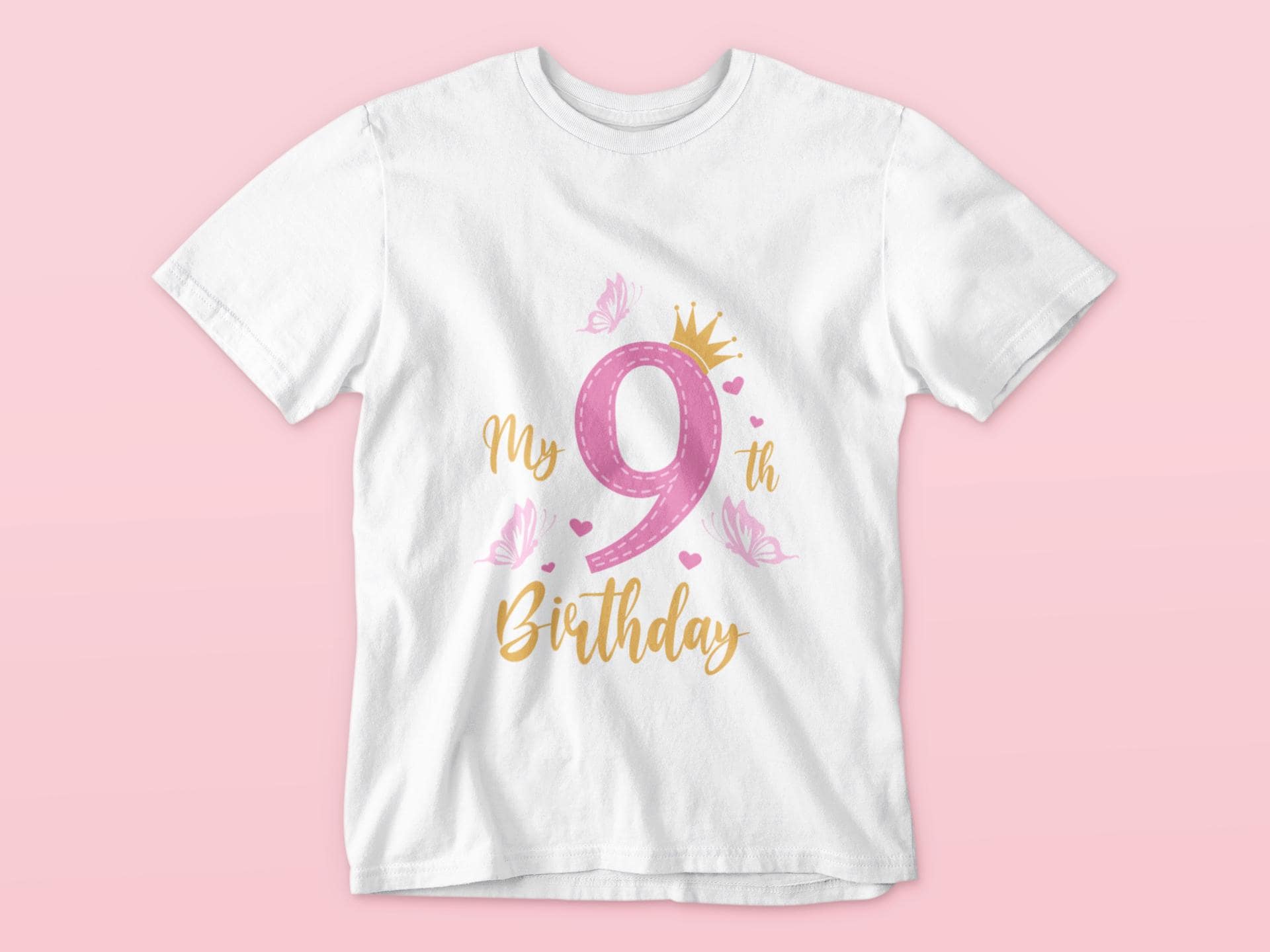 Princess Crown and Butterflies Design Svg, 9th Birthday Svg, Princess Birthday Svg, Girls 9th Birthday Svg, Birthday T-shirt SVG