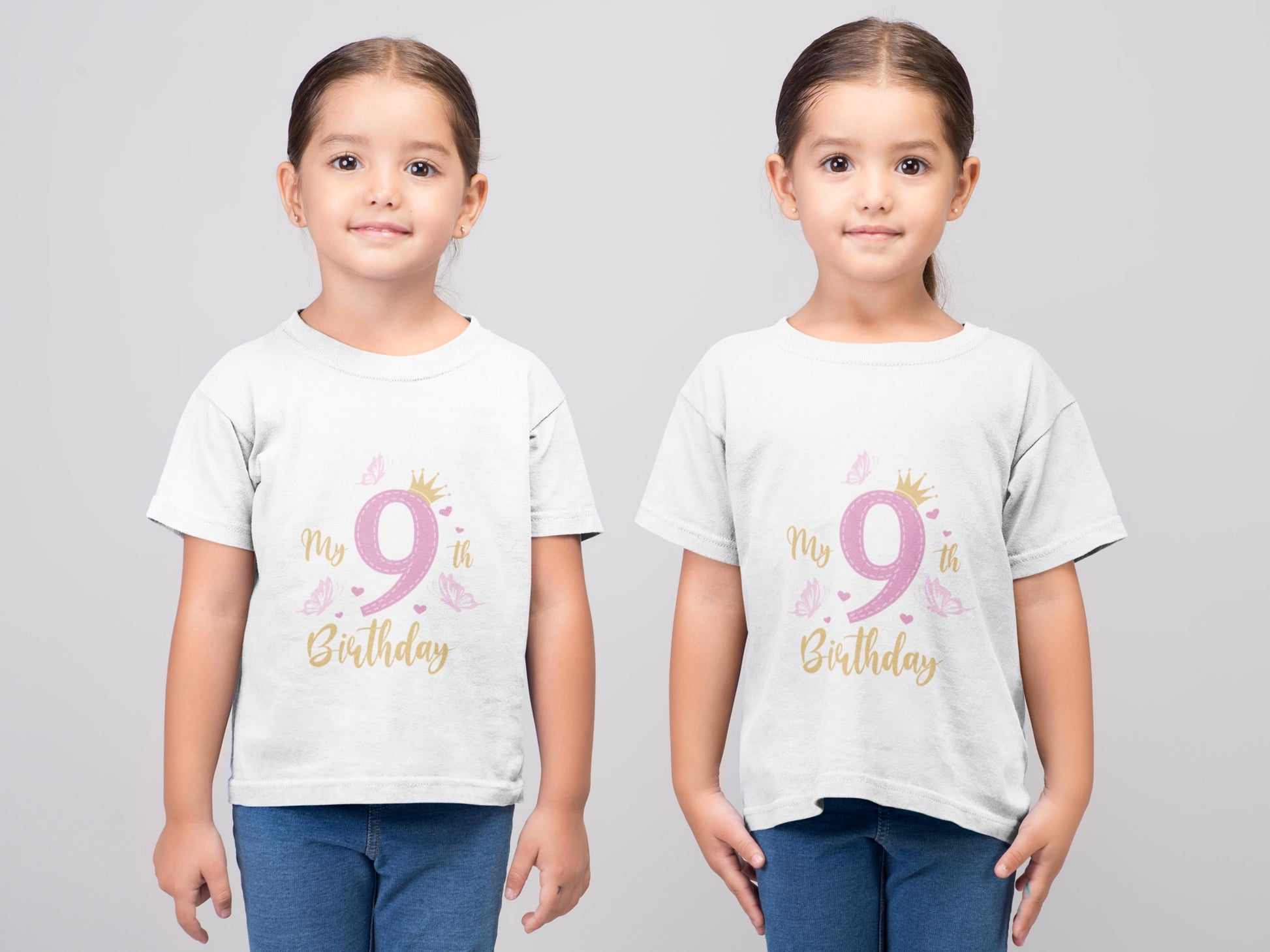 Princess Crown and Butterflies Design Svg, 9th Birthday Svg, Princess Birthday Svg, Girls 9th Birthday Svg, Birthday T-shirt SVG