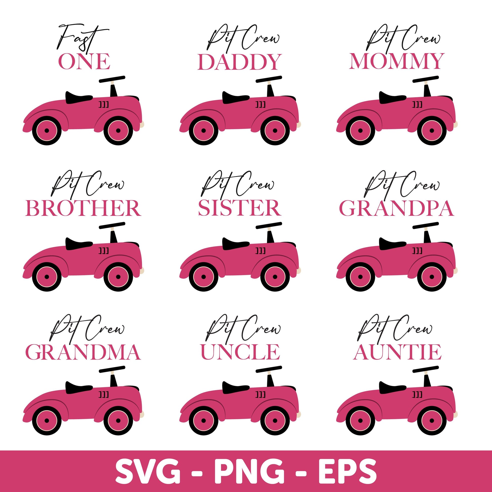 FAST ONE Race Car SVG, Pink Race Car 1st Birthday Girl Shirt, Birthday Car Design Svg, Pink Pit Crew Svg, Family Birthday, Family Matching