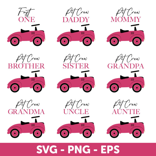 FAST ONE Race Car SVG, Pink Race Car 1st Birthday Girl Shirt, Birthday Car Design Svg, Pink Pit Crew Svg, Family Birthday, Family Matching