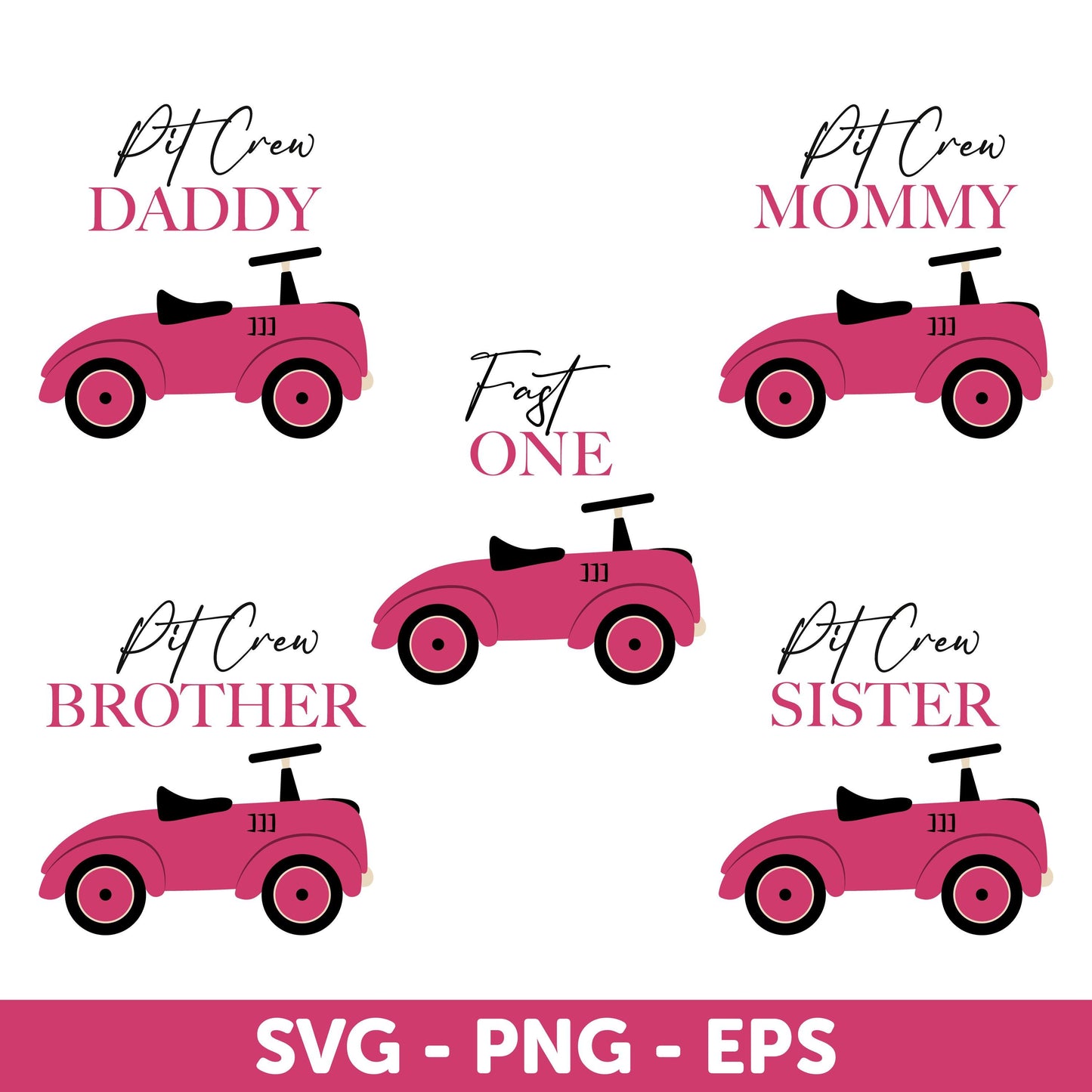 FAST ONE Race Car SVG, Pink Race Car 1st Birthday Girl Shirt, Birthday Car Design Svg, Pink Pit Crew Svg, Family Birthday, Family Matching