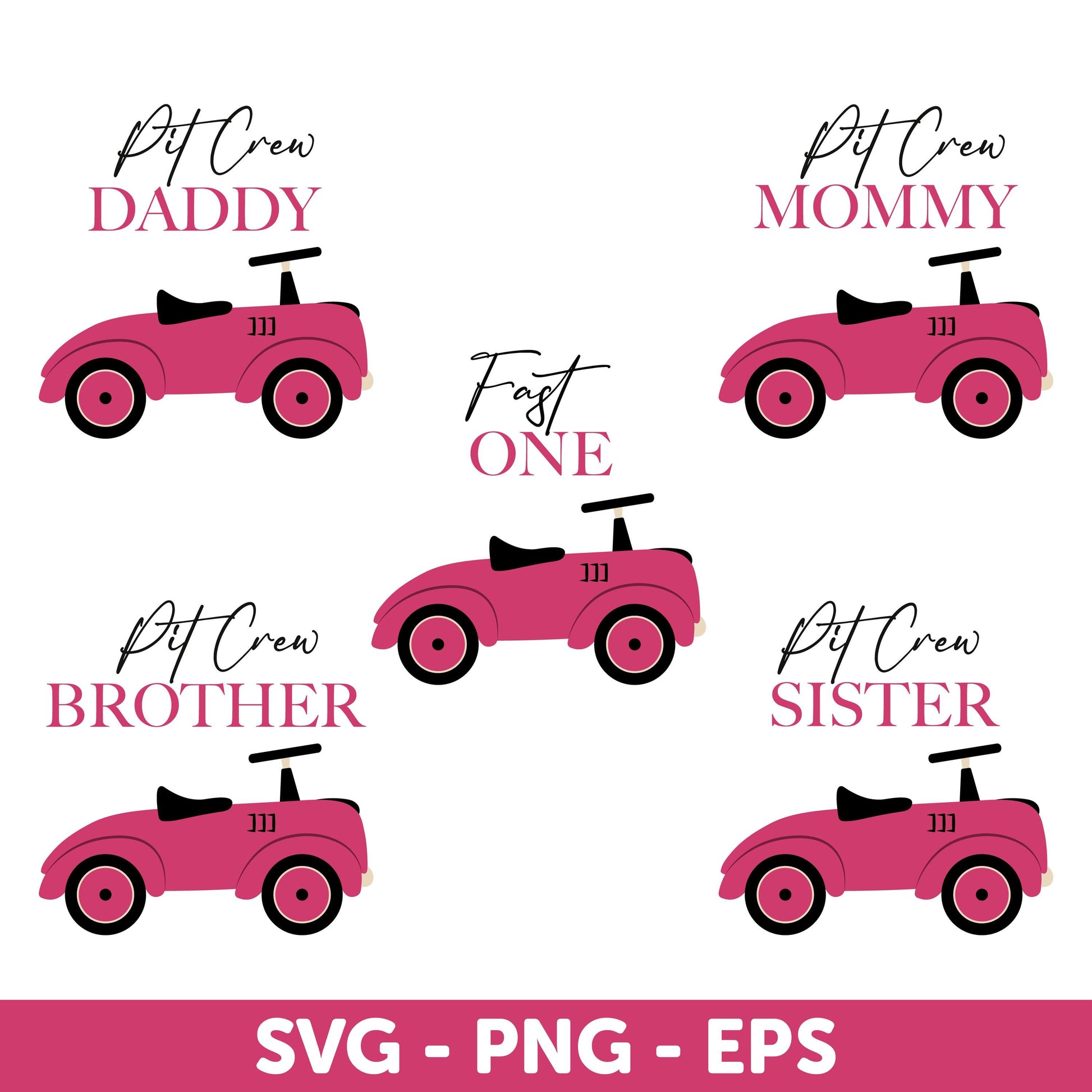 FAST ONE Race Car SVG, Pink Race Car 1st Birthday Girl Shirt, Birthday Car Design Svg, Pink Pit Crew Svg, Family Birthday, Family Matching