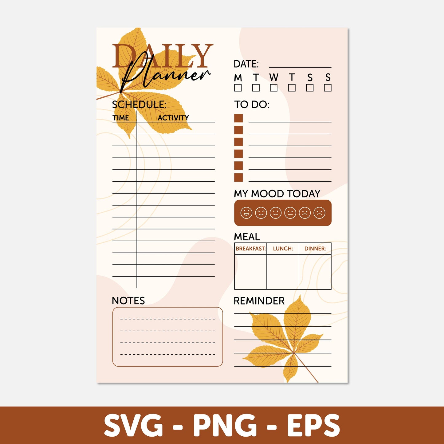 Elegant Autumn Themed A4 Planner Set Daily, Digital download, Monthly Calendar, Weekly Planner Svg, Calendar Svg, Daily Planner Template