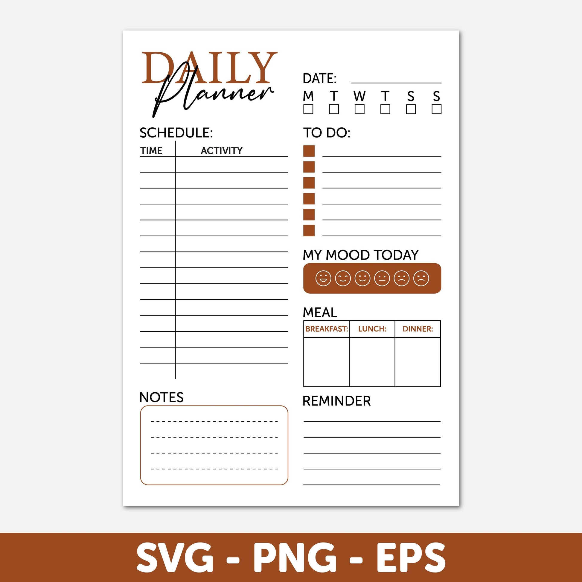 Daily Task Planner Svg, Daily Routine Svg, Printable To Do List Svg, Stylish Daily A4 Planner Svg, Daily Planner Svg