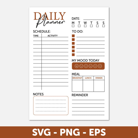Daily Task Planner Svg, Daily Routine Svg, Printable To Do List Svg, Stylish Daily A4 Planner Svg, Daily Planner Svg