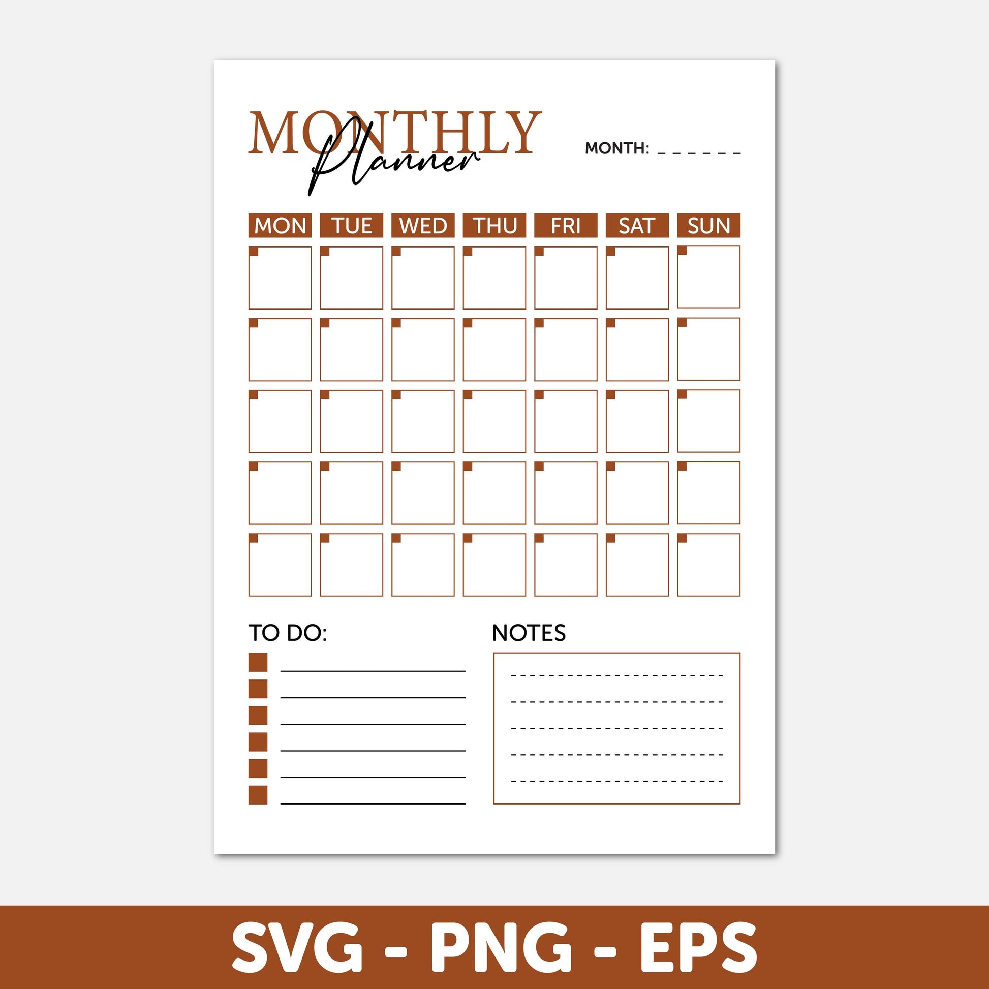 Elegant Monthly A4 Planner, Monthly Planner Svg, Monthly Organizer Svg, Printable Planner Svg, Stationery Lovers, Monthly Goals Svg
