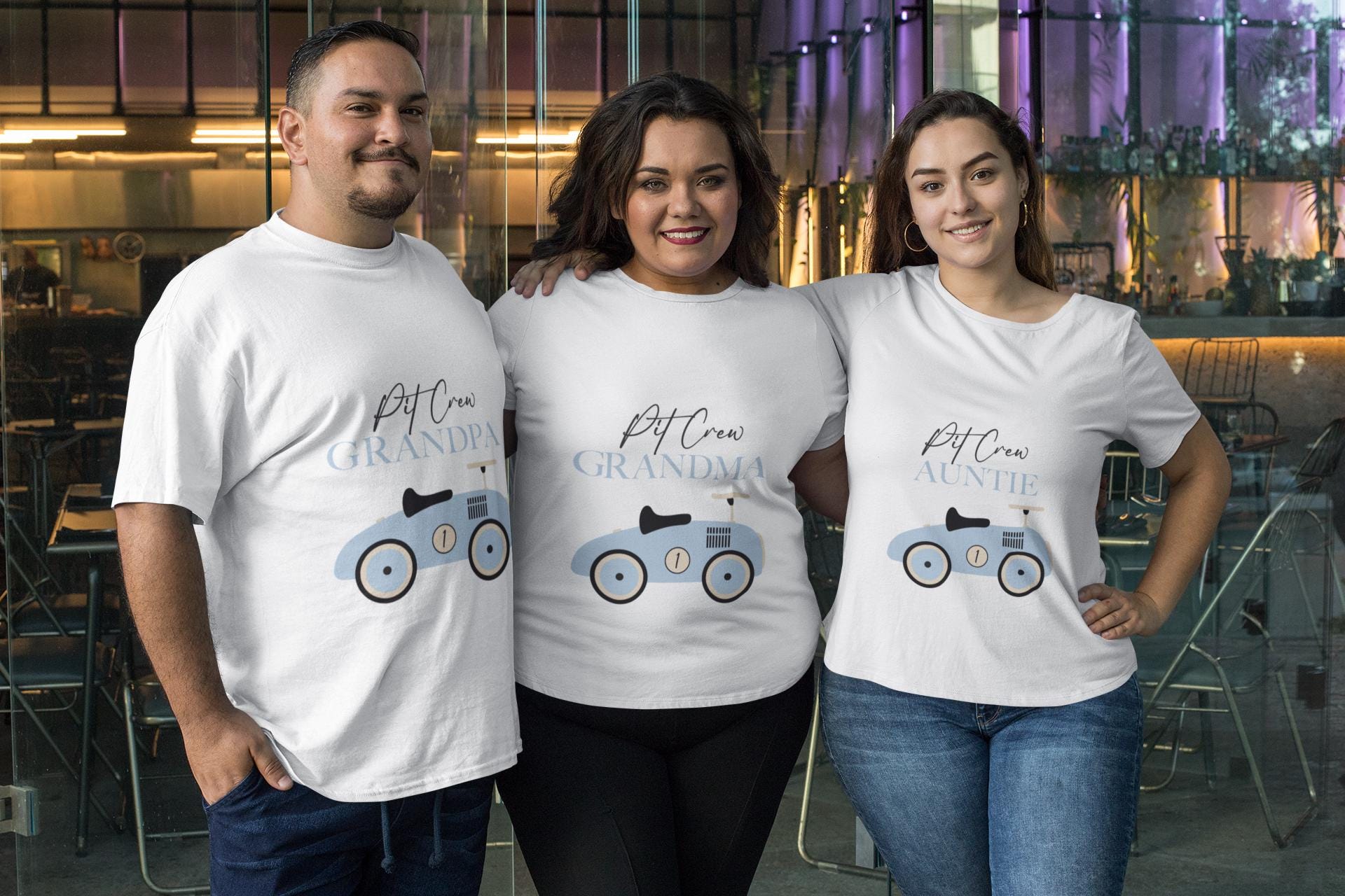 Blue Vintage Car Family SVG Bundle, Pit Crew Family SVG Bundle, Blue Race Car 1st Birthday Boy Shirt, Matching Family Shirts SVG