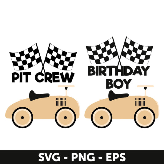 Pit Crew & Birthday Boy SVG Bundle, Car Racing Party Shirt Designs, Car Birthday Party, Matching Family Shirts, Car Lover Gift