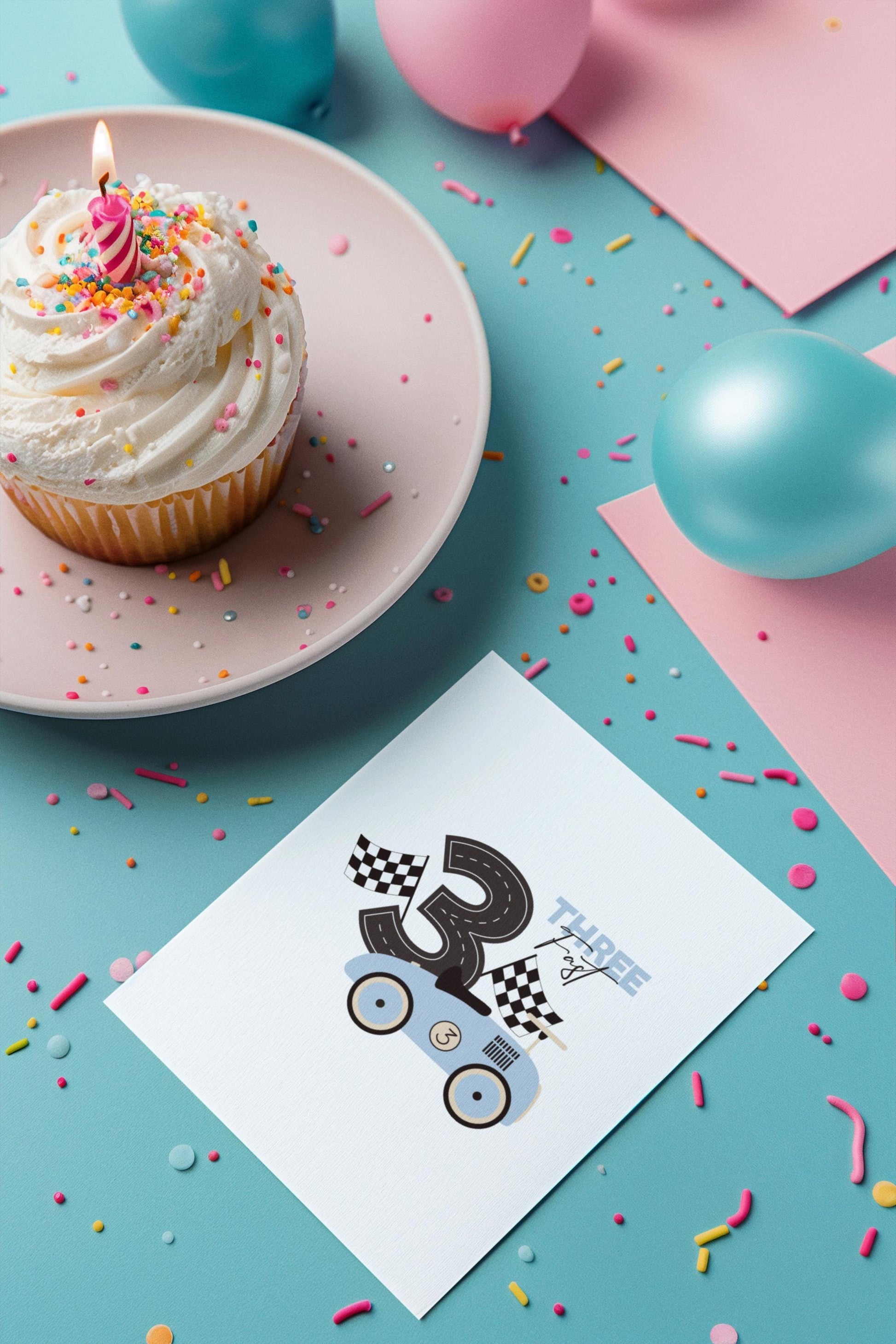 Race Car 3rd Birthday SVG - Fast Three Racing Theme Digital Download - Kids Birthday Party Decor PNG EPS, Third Birthday Decorations Svg