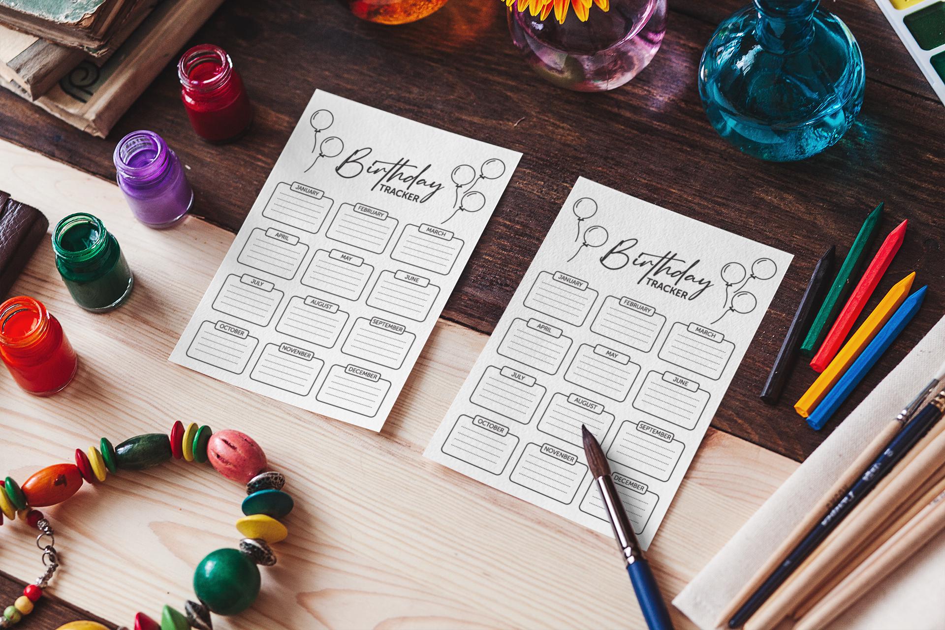 Printable Birthday Tracker SVG, Digital Birthday Calendar Template SVG, A4 Planner Insert, Birthday List Organizer Eps, Digital Download