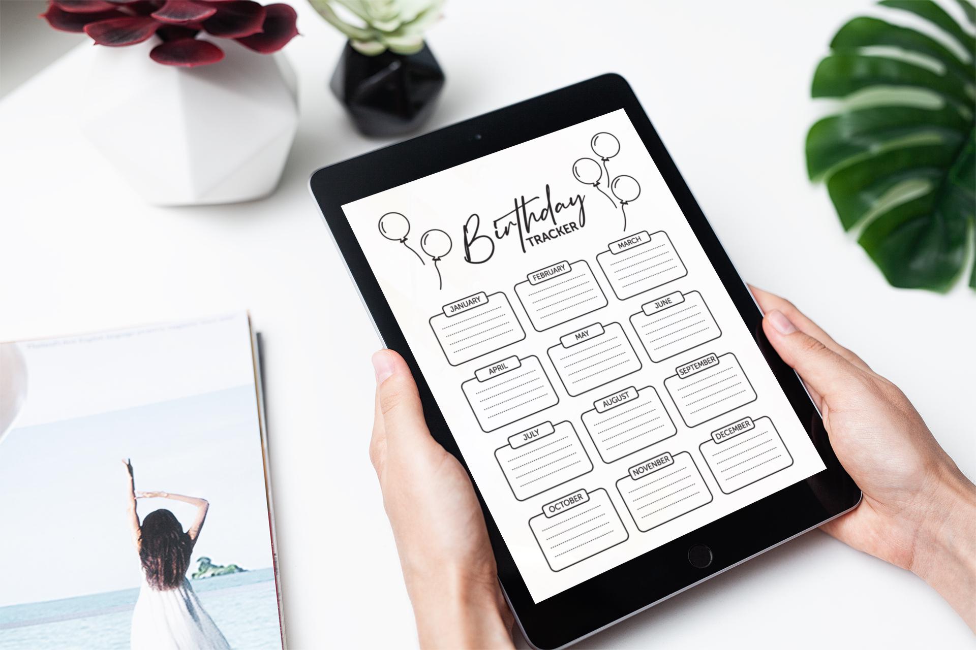 Printable Birthday Tracker SVG, Digital Birthday Calendar Template SVG, A4 Planner Insert, Birthday List Organizer Eps, Digital Download