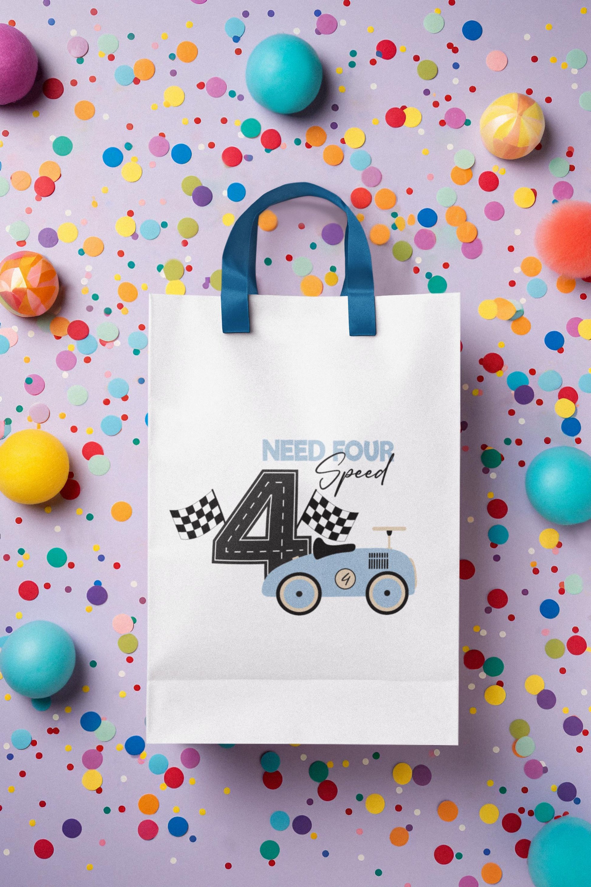 Need Four Speed Birthday Decoration for Kids - SVG, PNG, EPS, 4th Birthday Design, Checkered Flags Svg, Blue Race Car Svg, Kids Birthday