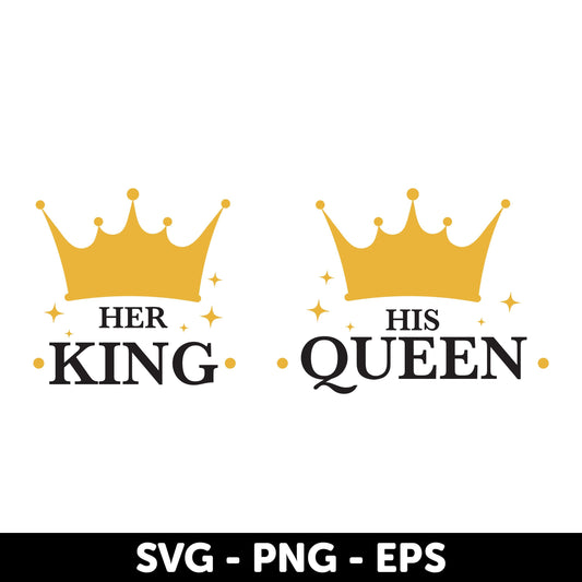 Her King and His Queen Couple SVG Bundle - Gold & Black Crown Design, Her King Svg, His Queen Svg Royal Couple Design