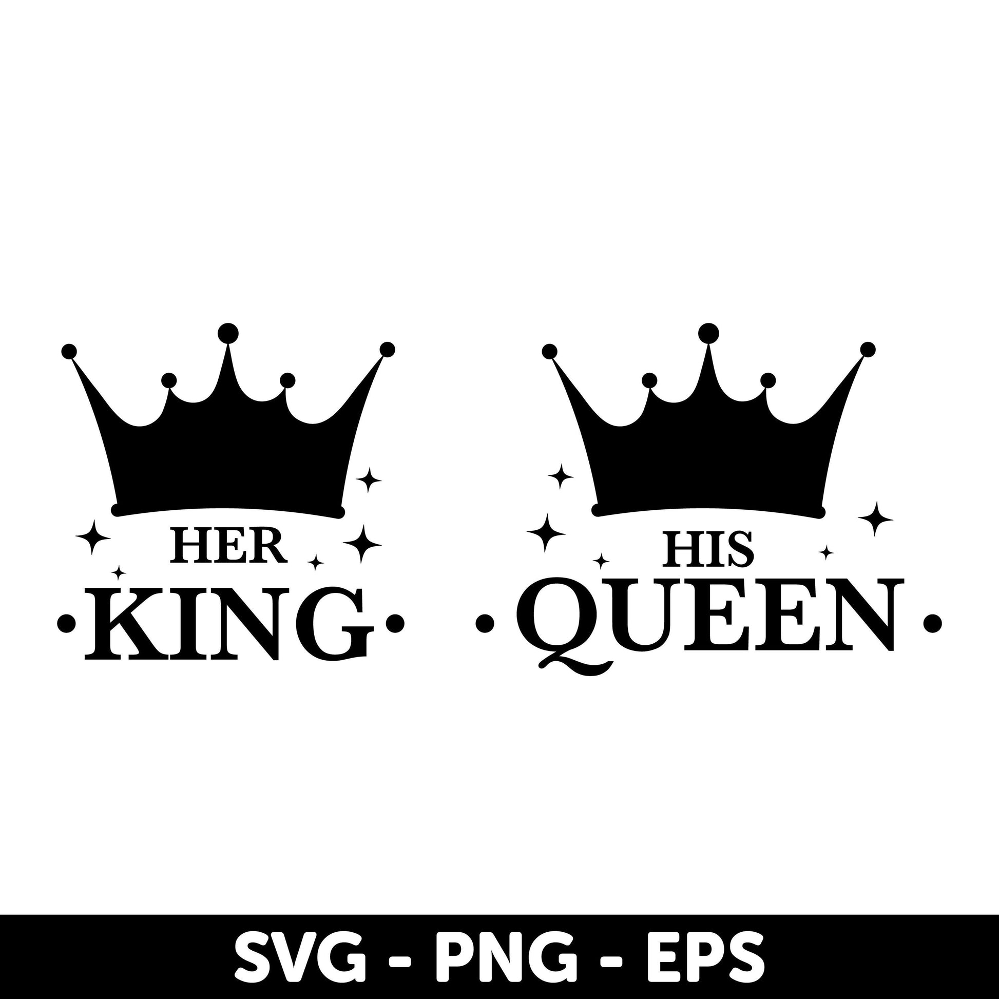 Her King and His Queen Couple SVG Bundle - Gold & Black Crown Design, Her King Svg, His Queen Svg Royal Couple Design