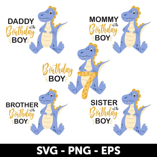 Dinosaur Birthday Boy Svg, Dinosaur Birthday Family Shirt Design Set, Blue Dinosaur Party Decoration Svg, Family celebration, 7th birthday