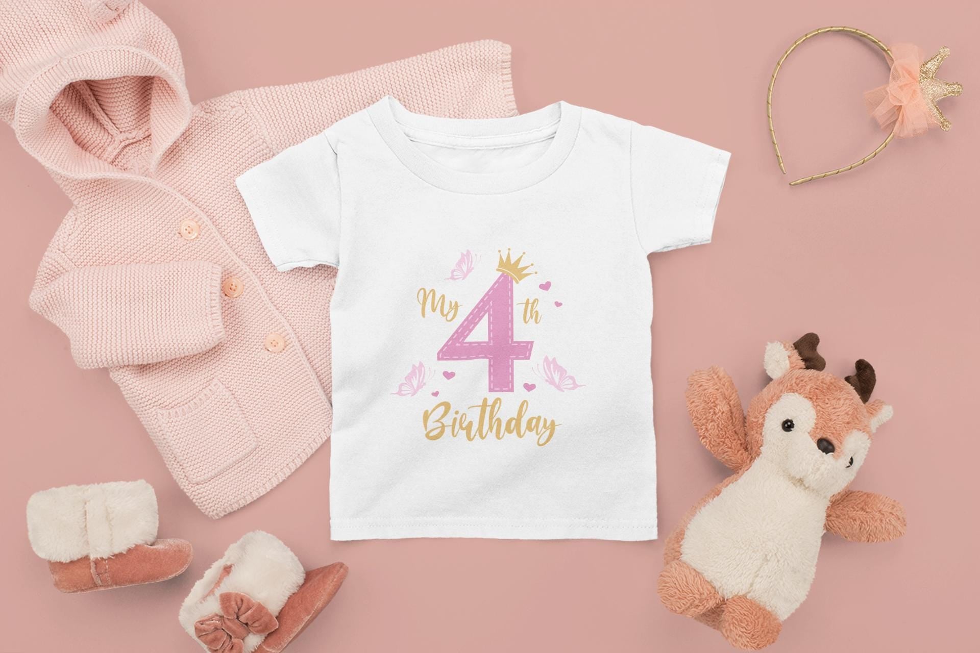 4th Birthday Princess SVG Design, Princess Birthday Design, Fourth Birthday Girl Svg, Butterfly and Crown Svg, Princess Party svg
