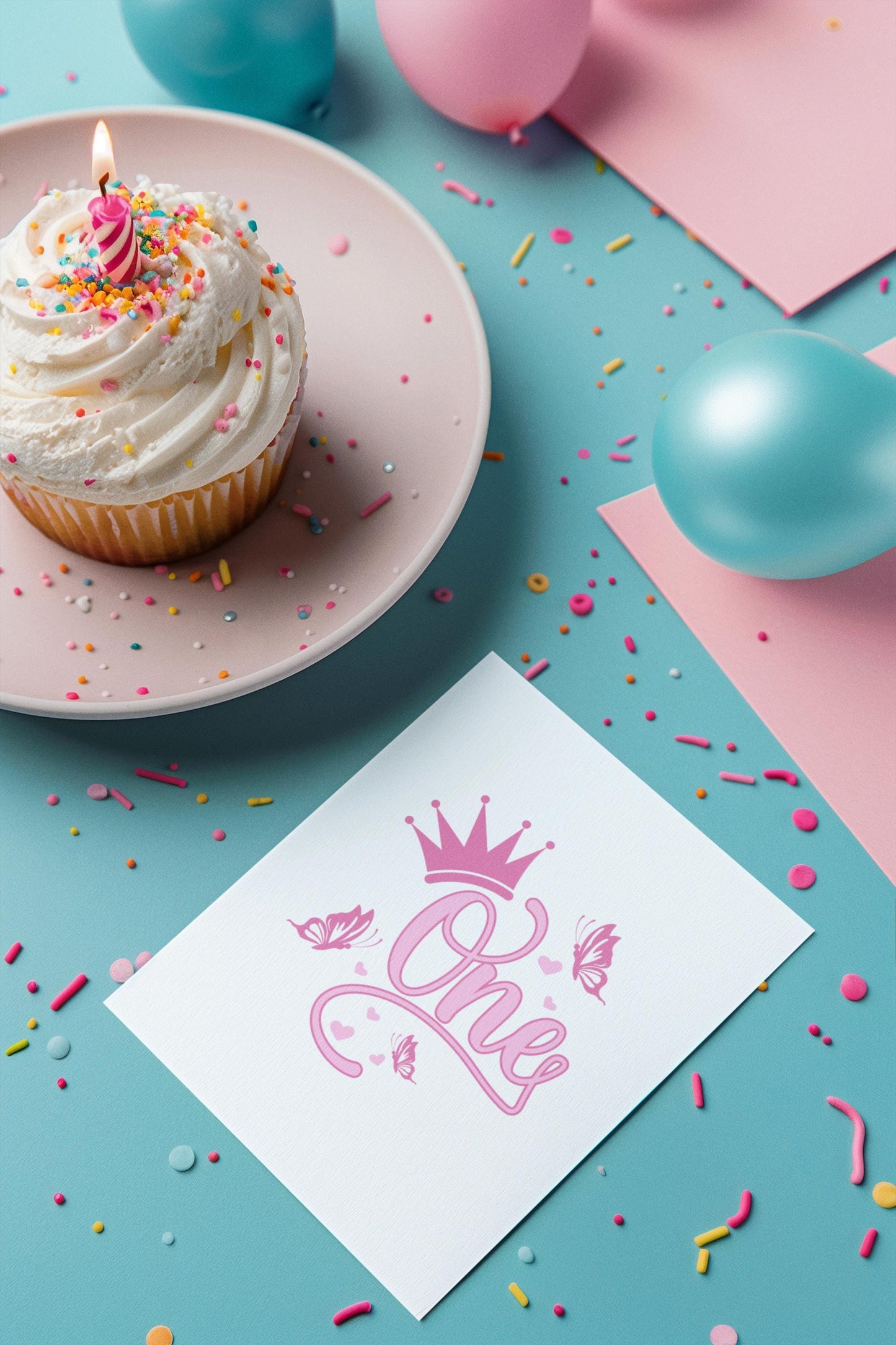 First Birthday Design with Crown and Butterflies SVG, 1st birthday design, Princess Birthday Svg, Girls 1st Birthday Svg
