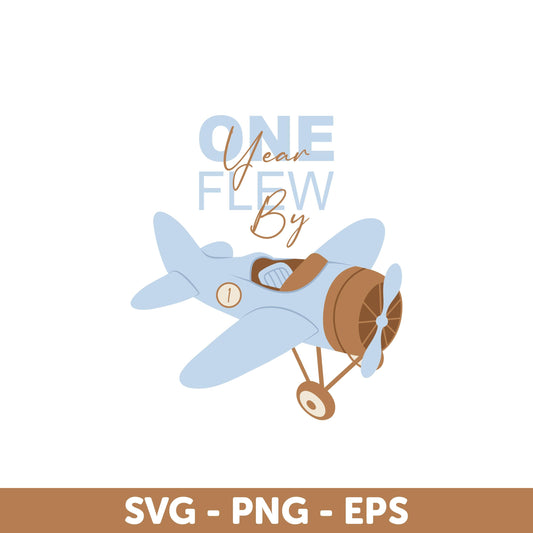 One year flew by Svg, Airplane Birthday Decoration Svg, 1st Birthday Flew Airplane Svg, Blue Vintage Airplane Svg, Birthday Boy Svg