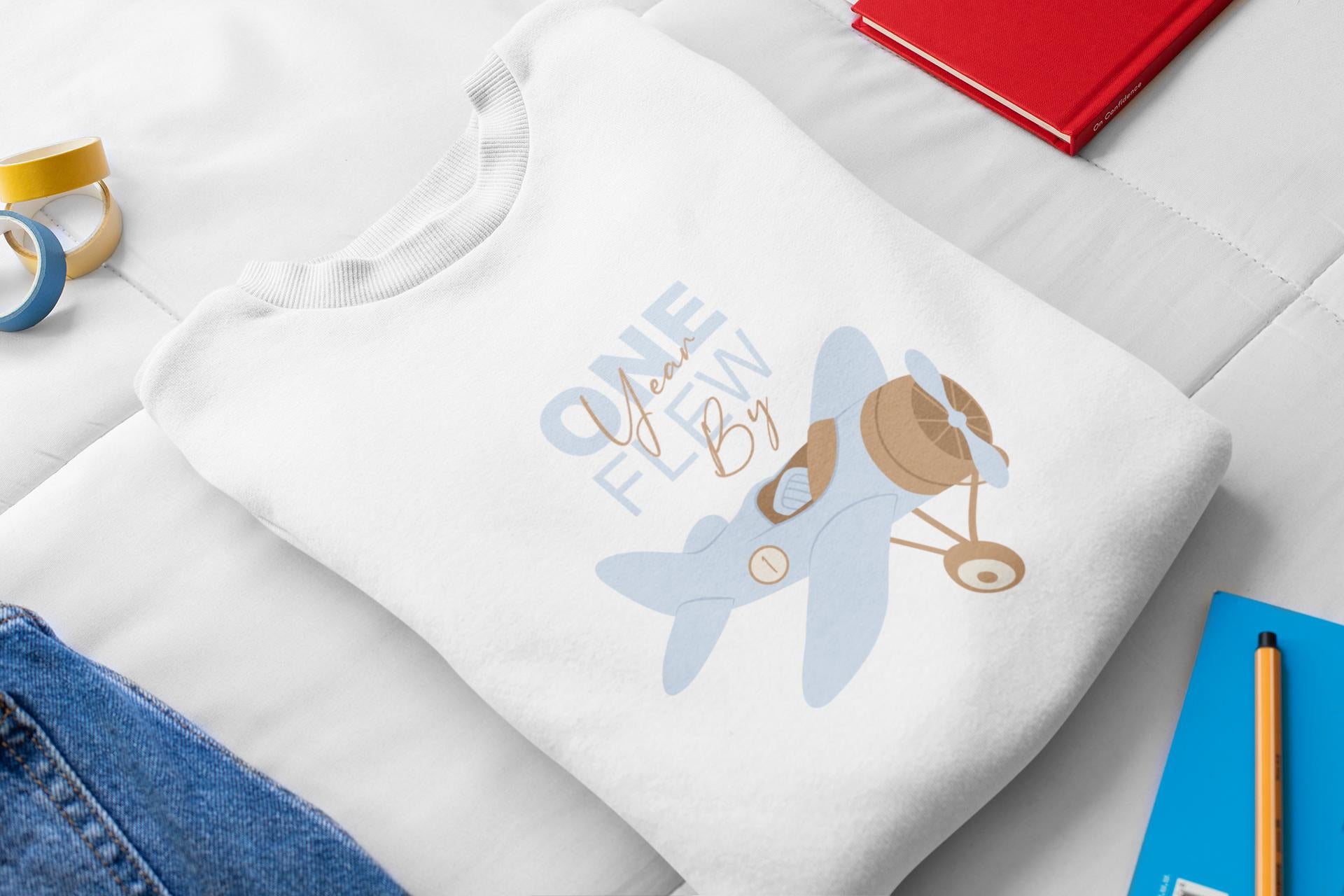 One year flew by Svg, Airplane Birthday Decoration Svg, 1st Birthday Flew Airplane Svg, Blue Vintage Airplane Svg, Birthday Boy Svg