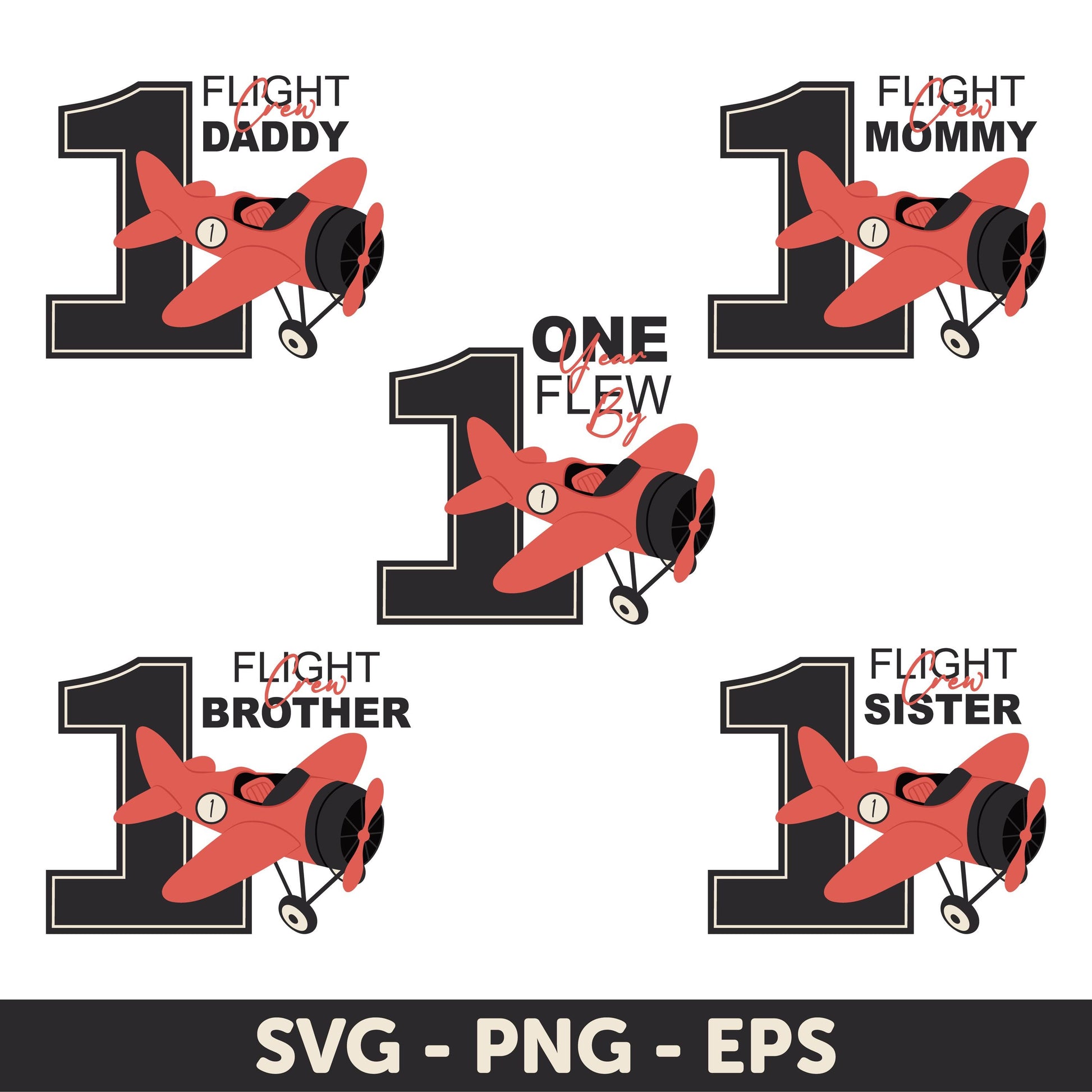 One Year Flew, Airplane Birthday SVG, Matching Family Birthday Party, One Year Flew By Family Birthday Crew, Vintage Airplane Party