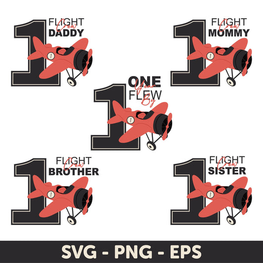 One Year Flew, Airplane Birthday SVG, Matching Family Birthday Party, One Year Flew By Family Birthday Crew, Vintage Airplane Party