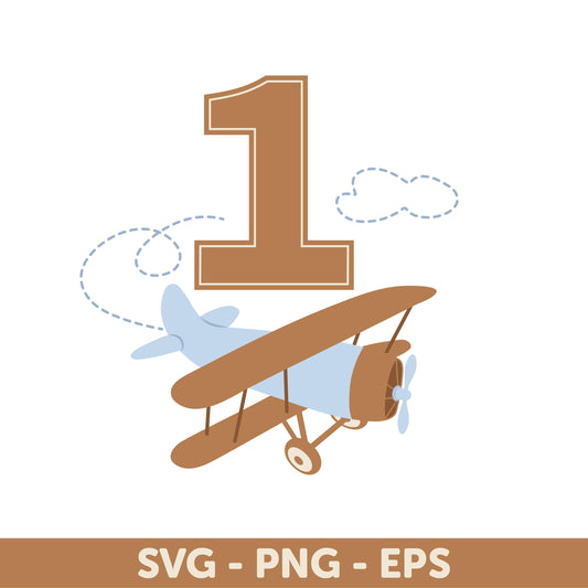 Fast One Birthday Airplane SVG, Vintage Airplane Birthday Number 1 Design, Baby Boy Birthday Clipart PNG & EPS, Airplane party decor Svg