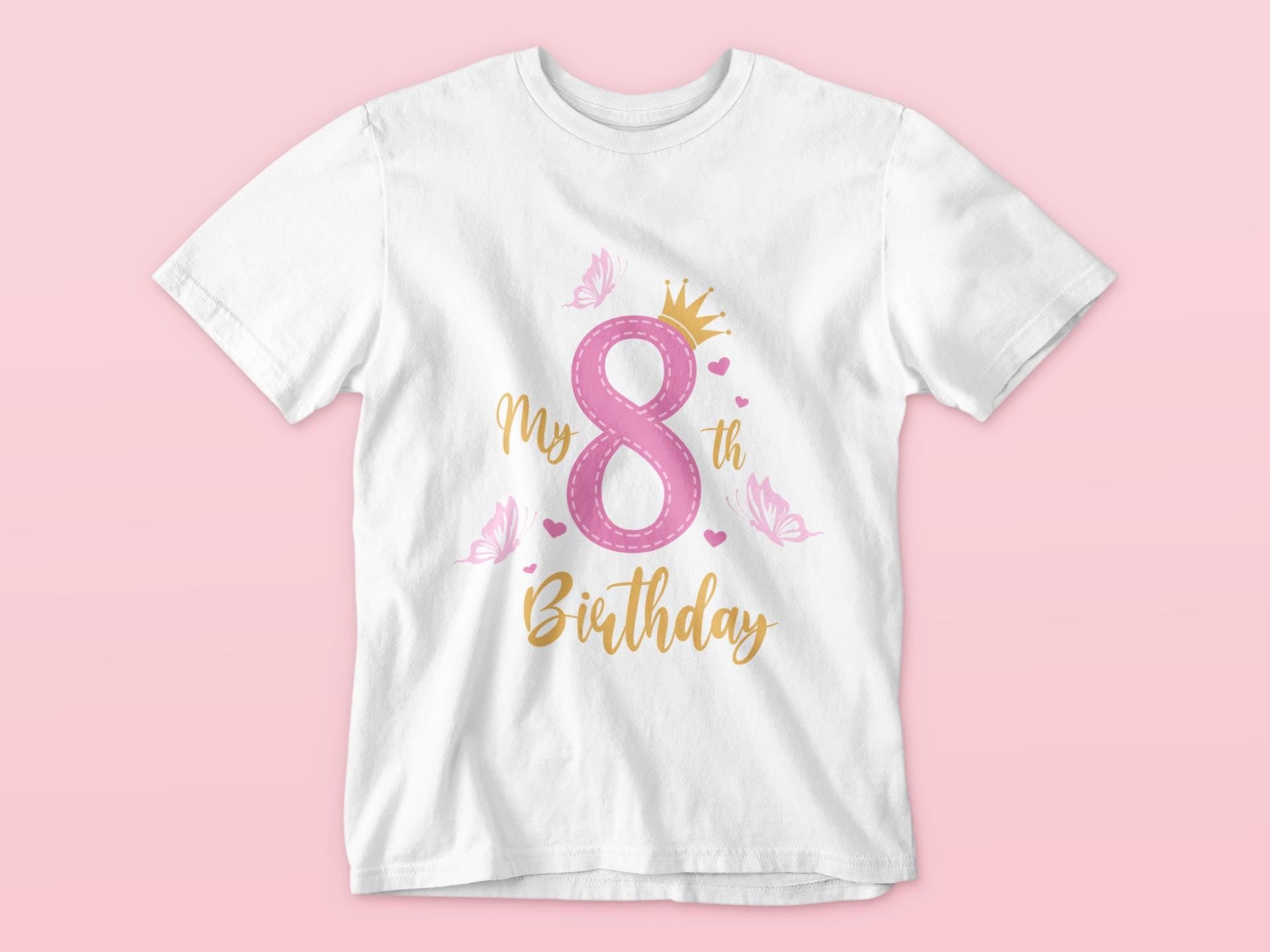 My 8th Birthday Svg, Crown and Butterfly Design for Girls SVG, Birthday SVG, Girls 8th Birthday, Pink Princess Birthday Svg, Kids Birthday