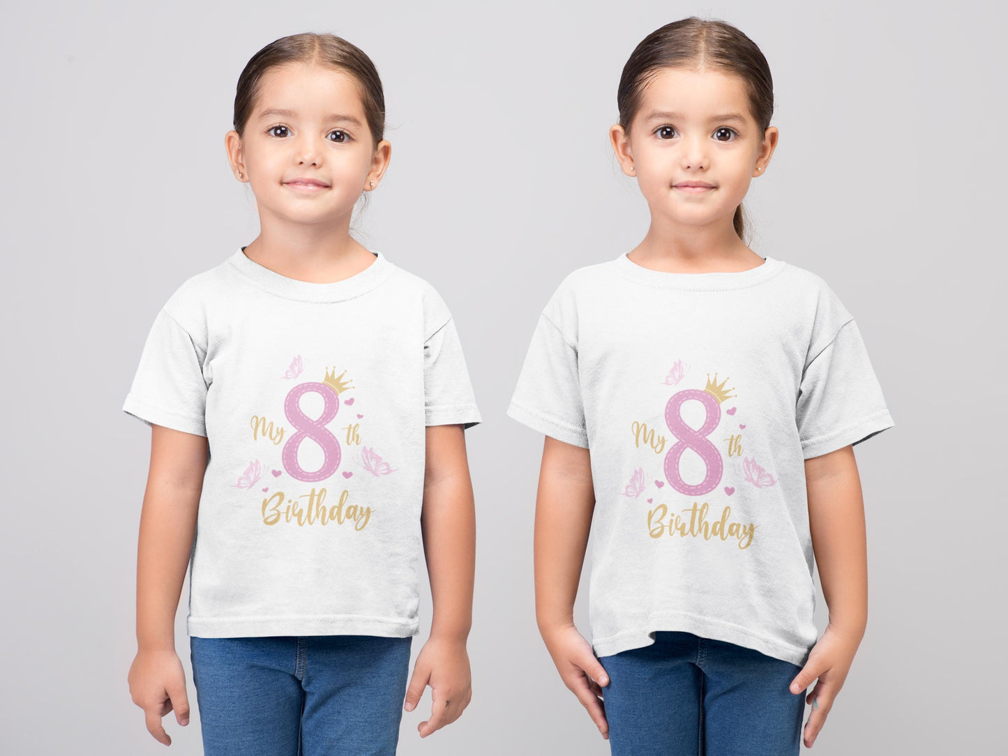 My 8th Birthday Svg, Crown and Butterfly Design for Girls SVG, Birthday SVG, Girls 8th Birthday, Pink Princess Birthday Svg, Kids Birthday