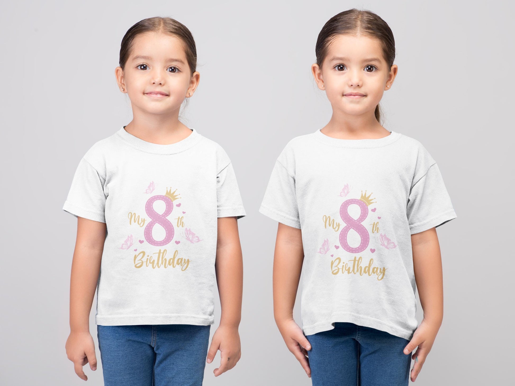 My 8th Birthday Svg, Crown and Butterfly Design for Girls SVG, Birthday SVG, Girls 8th Birthday, Pink Princess Birthday Svg, Kids Birthday