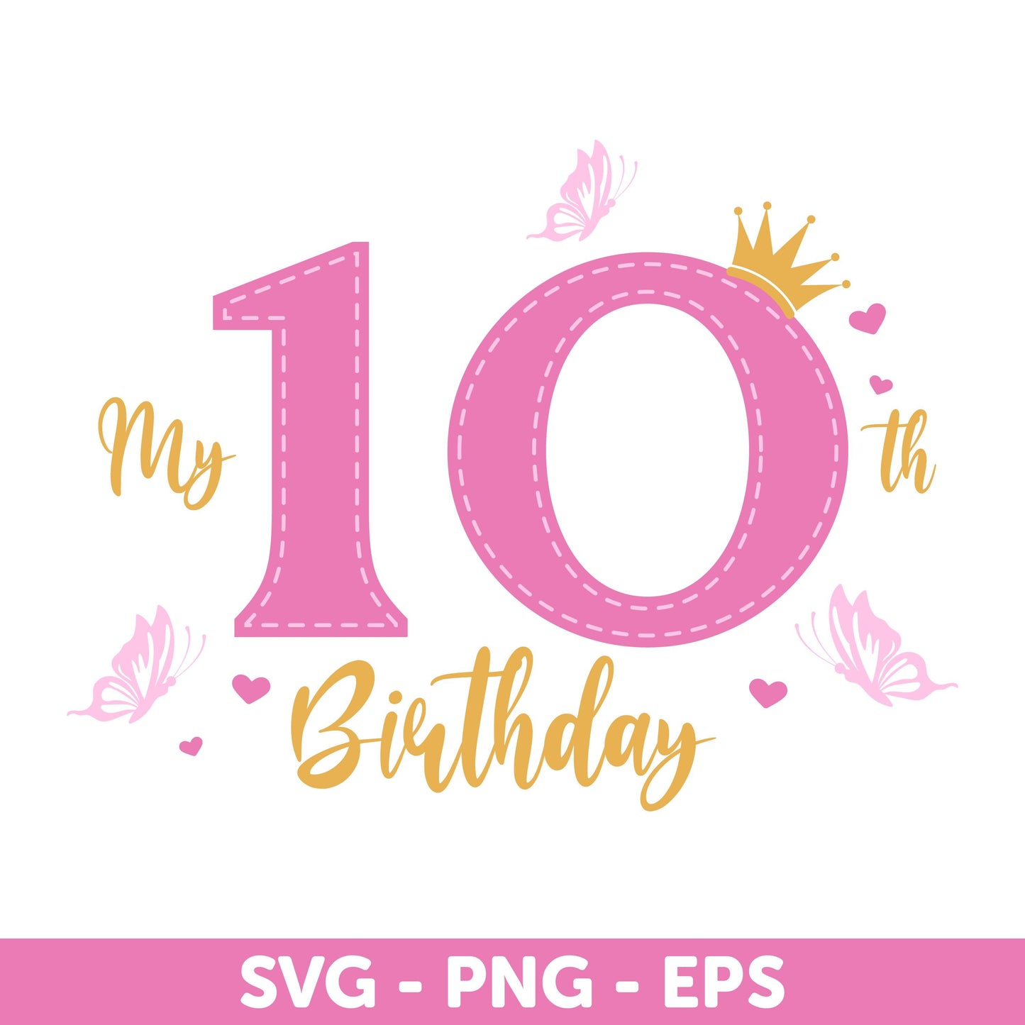 10th Birthday Svg, Birthday Decoration Svg, Design for Girls, Princess Birthday Svg, Birthday Party Design Svg, Cute Birthday Template Svg