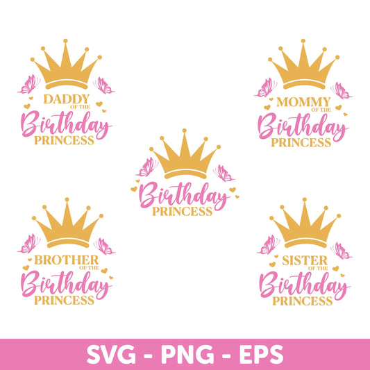 Birthday Princess Svg, Pit Crew Princess Family Svg, Birthday Party Svg, Golden Crown Svg, mom of the birthday girl