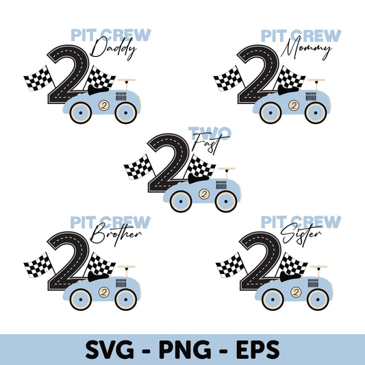 Two Fast, Age 2 Racing Theme - SVG, Pit Crew Birthday Party Set, Race Car Birthday Svg, Boy Birthday Svg, Racing Party Svg, Digital Download