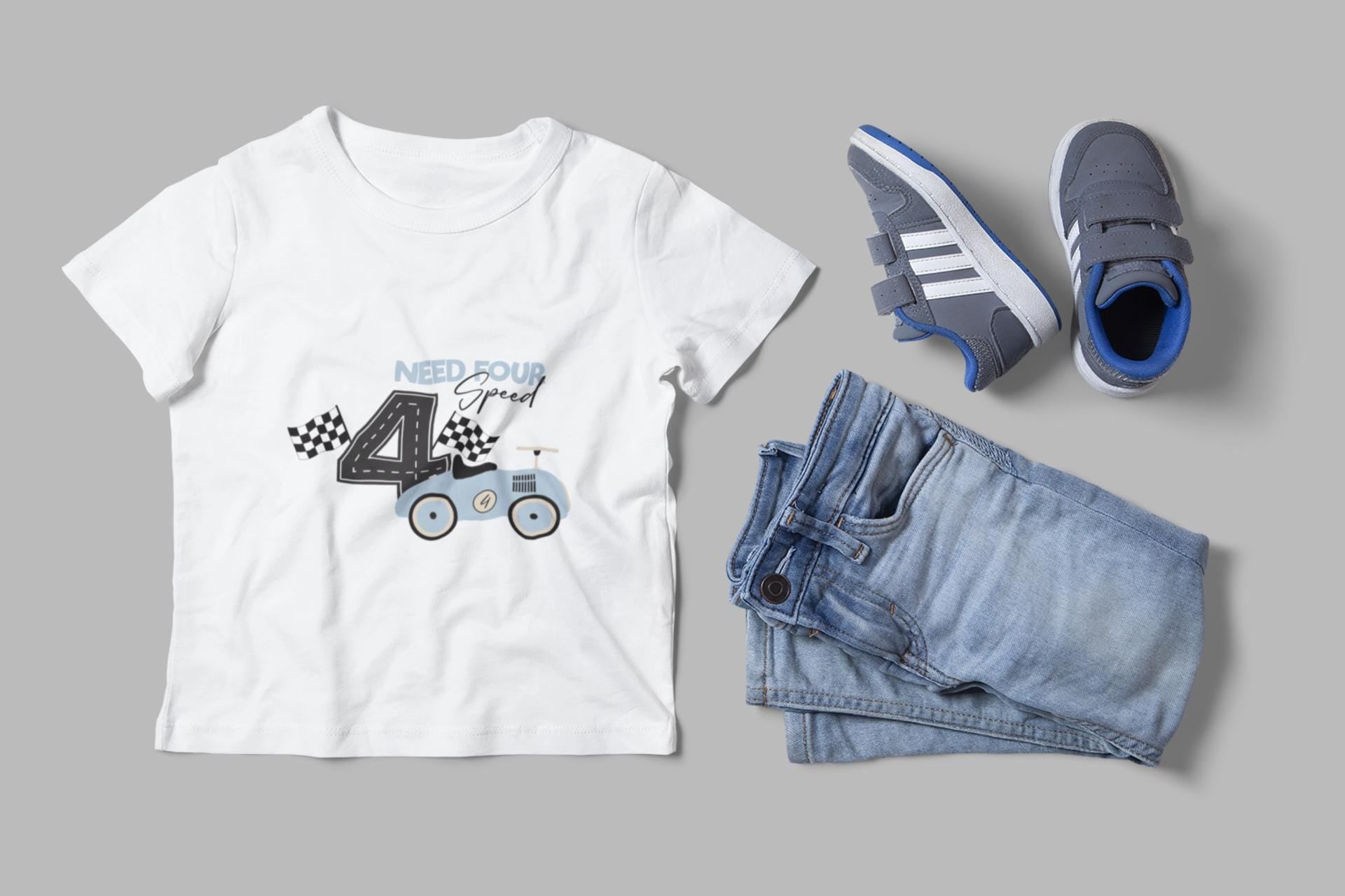 Need Four Speed Birthday SVG, Pit Crew Birthday Set, Age 4 Racing Theme - SVG, Cars 4th Birthday Svg, Blue Vintage Car Family SVG Bundle