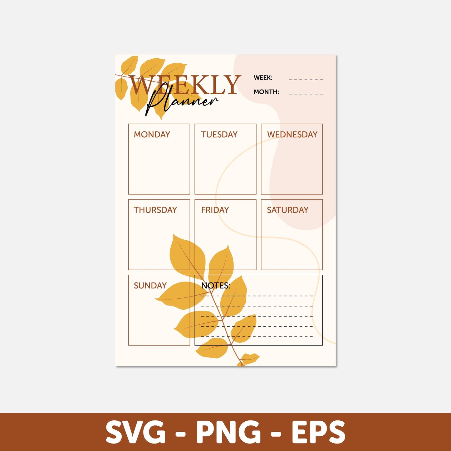 Elegant Autumn Themed A4 Planner Set Daily, Digital download, Monthly Calendar, Weekly Planner Svg, Calendar Svg, Daily Planner Template