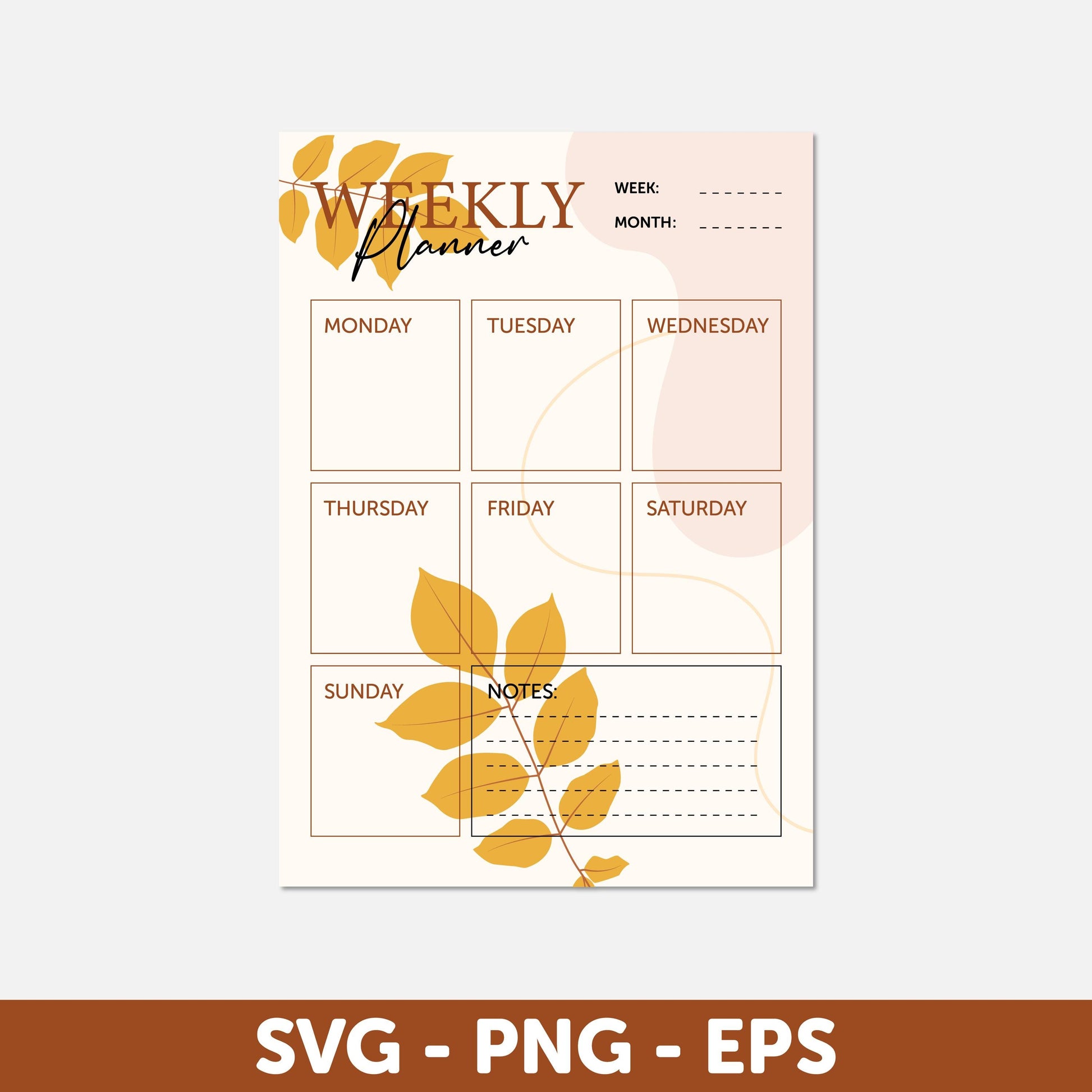 Elegant Autumn Themed A4 Planner Set Daily, Digital download, Monthly Calendar, Weekly Planner Svg, Calendar Svg, Daily Planner Template