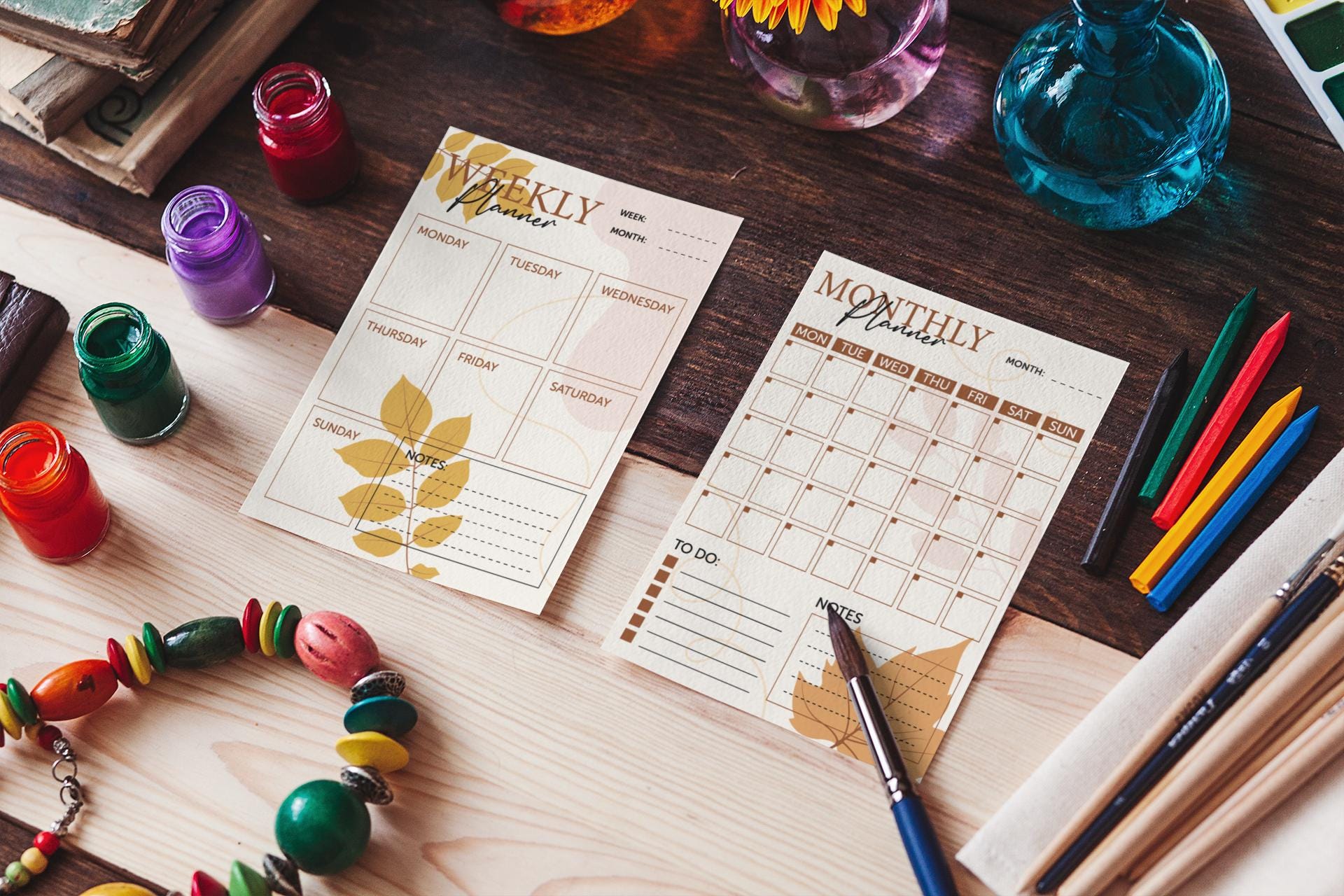 Elegant Autumn Themed A4 Planner Set Daily, Digital download, Monthly Calendar, Weekly Planner Svg, Calendar Svg, Daily Planner Template