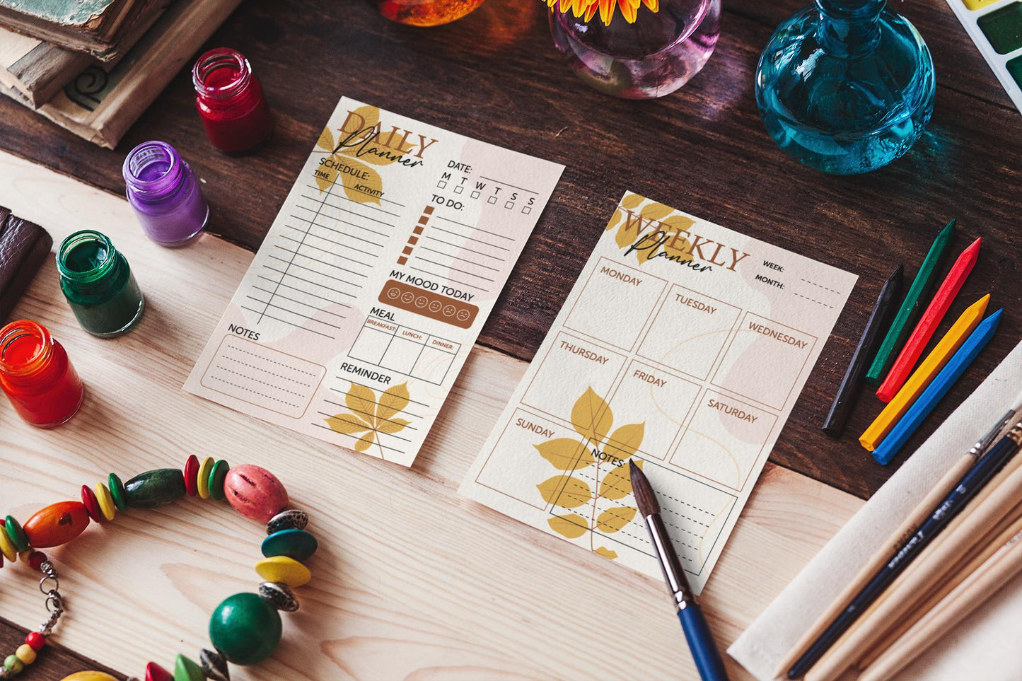 Elegant Autumn Themed A4 Planner Set Daily, Digital download, Monthly Calendar, Weekly Planner Svg, Calendar Svg, Daily Planner Template