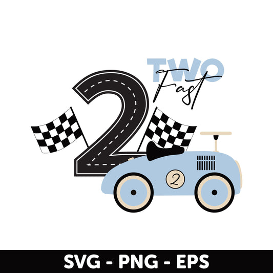 Two Fast Birthday Svg, Racing Car Birthday Party SVG, Birthday Design for 2 Year Olds SVG, Party Design Svg, Second Birthday PNG
