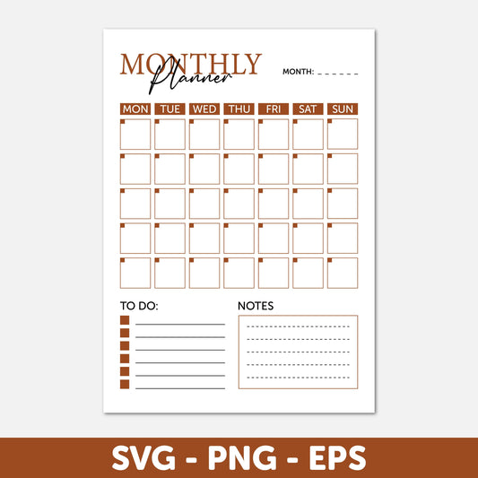 Elegant Monthly A4 Planner, Monthly Planner Svg, Monthly Organizer Svg, Printable Planner Svg, Stationery Lovers, Monthly Goals Svg