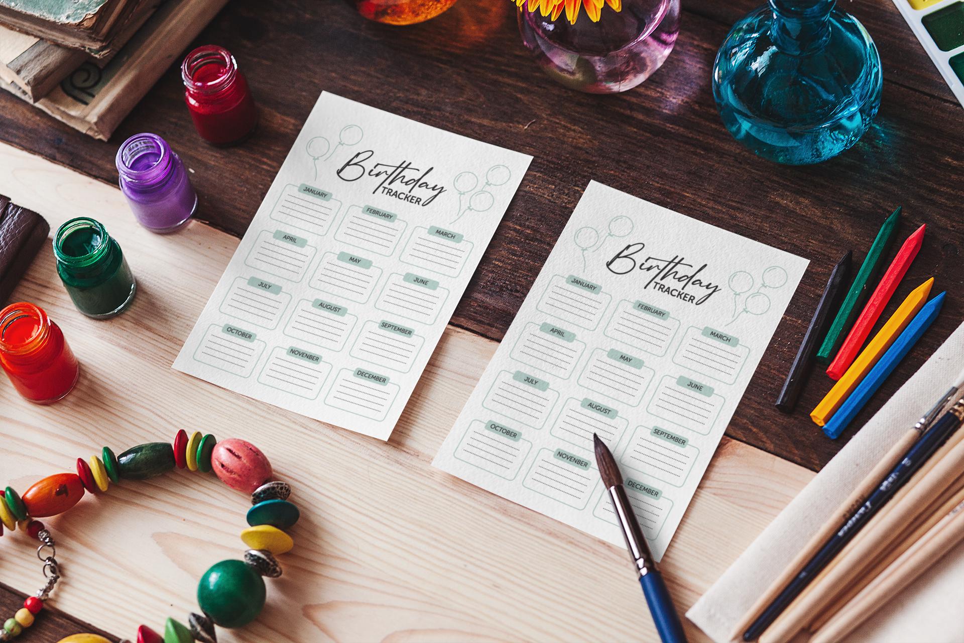 Birthday Tracker Printable, Birthday Planner, Monthly Birthday Calendar Digital Download - Organize Birthdays SVG