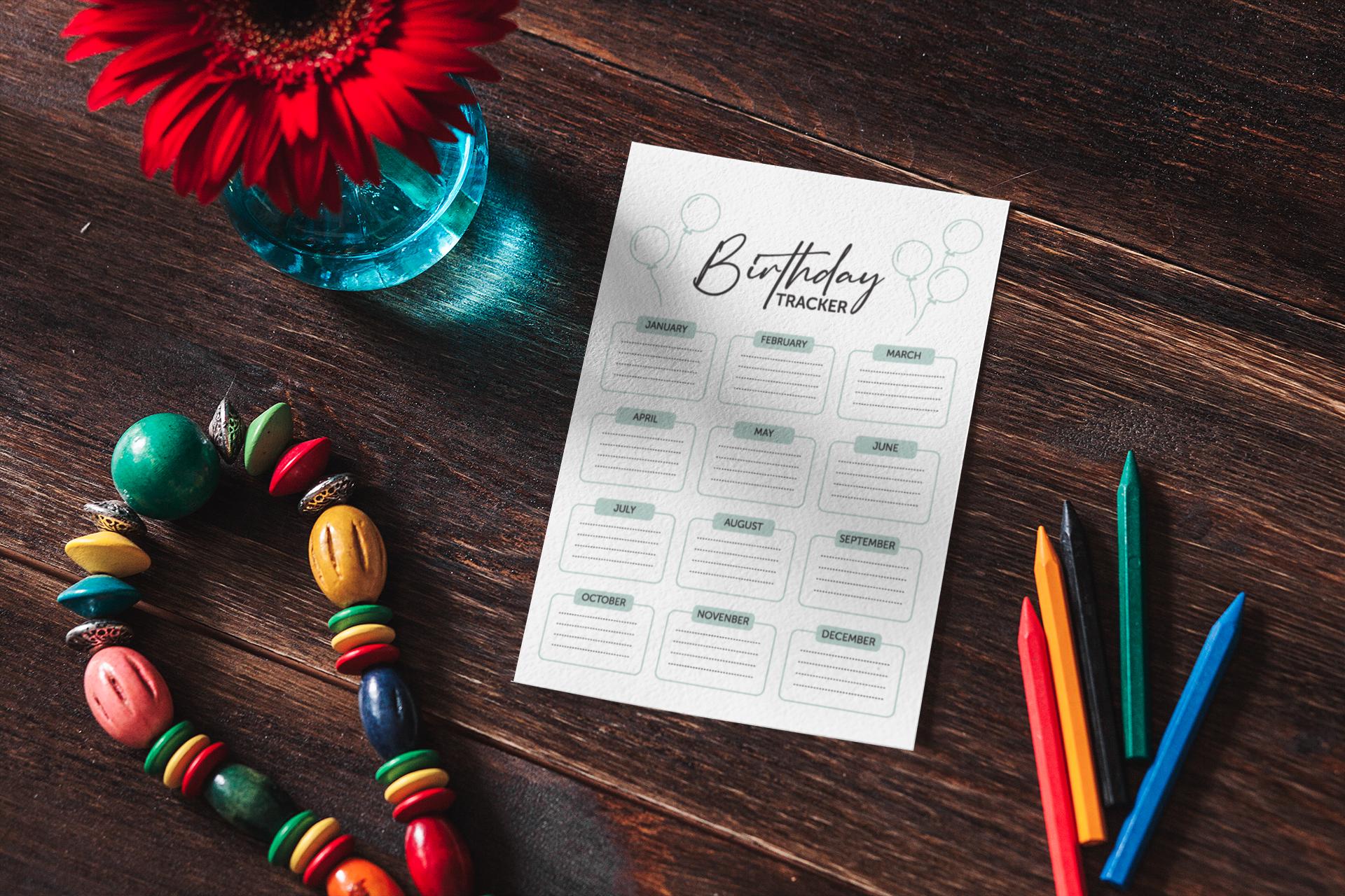 Birthday Tracker Printable, Birthday Planner, Monthly Birthday Calendar Digital Download - Organize Birthdays SVG