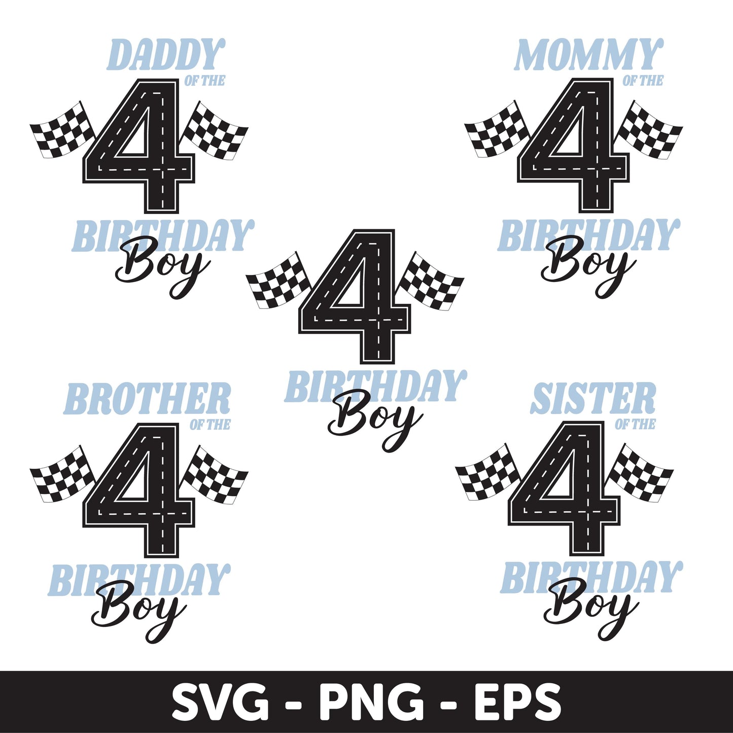 Race Car 4th Birthday Boy Family Set SVG, Racing Party Theme Svg, Racing Birthday Party, Family Matching Svg, Birthday Decoration Svg