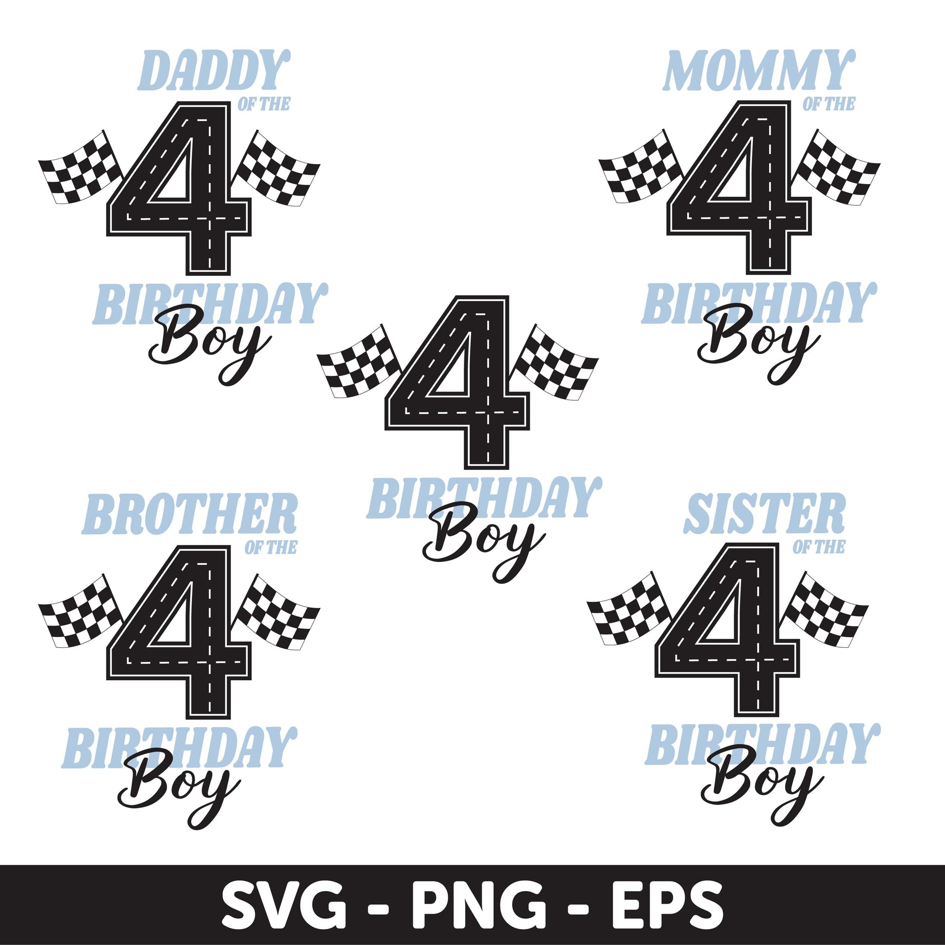 Race Car 4th Birthday Boy Family Set SVG, Racing Party Theme Svg, Racing Birthday Party, Family Matching Svg, Birthday Decoration Svg