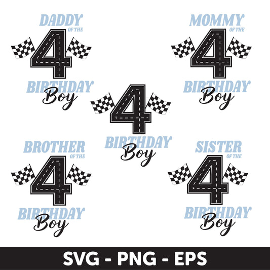 Race Car 4th Birthday Boy Family Set SVG, Racing Party Theme Svg, Racing Birthday Party, Family Matching Svg, Birthday Decoration Svg
