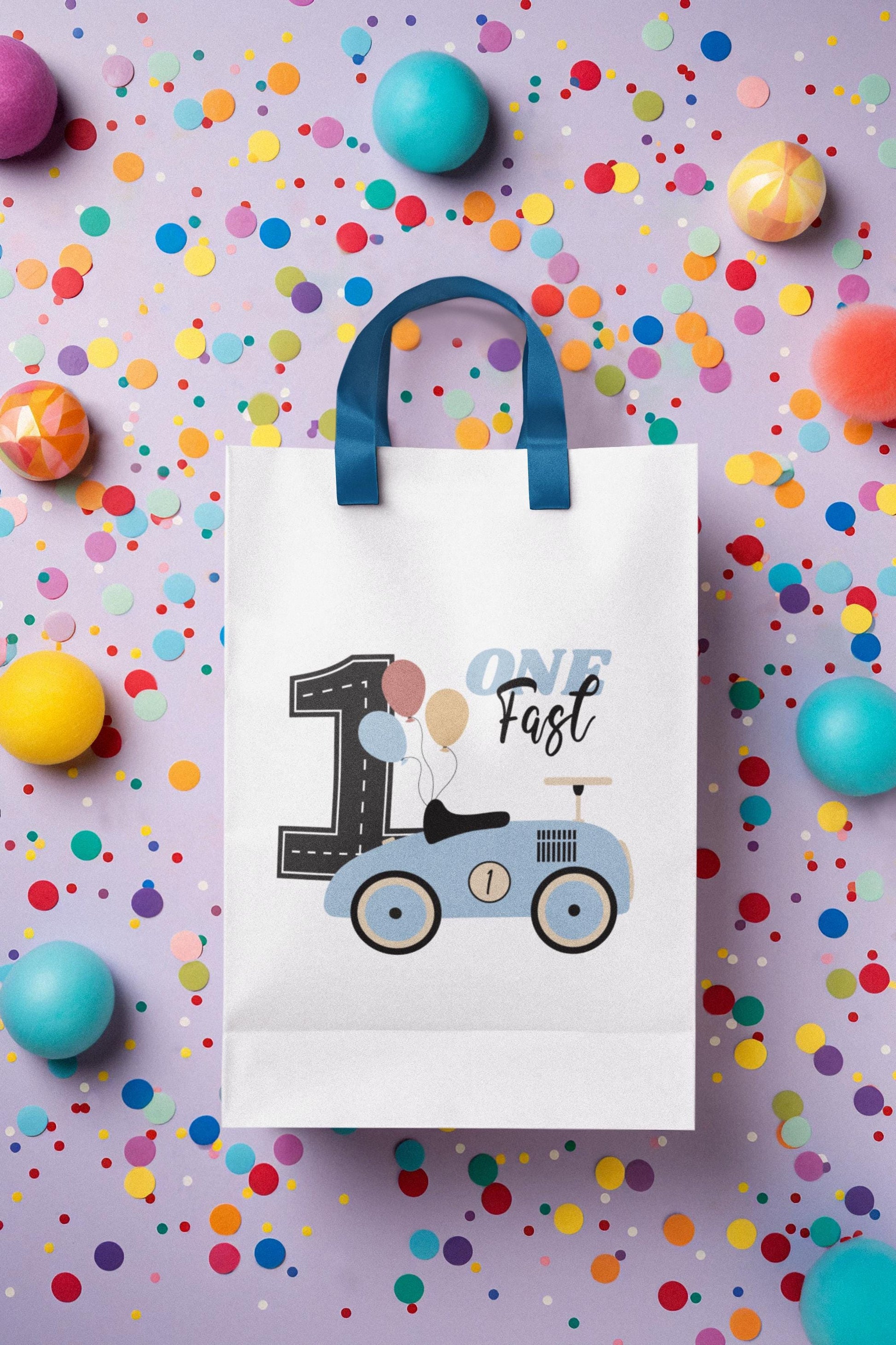 One Fast Birthday SVG - Vintage Race Car First Birthday Design with Balloons for Boys, One Fast SVG, Vintage Car Birthday, Birthday Boy SVG
