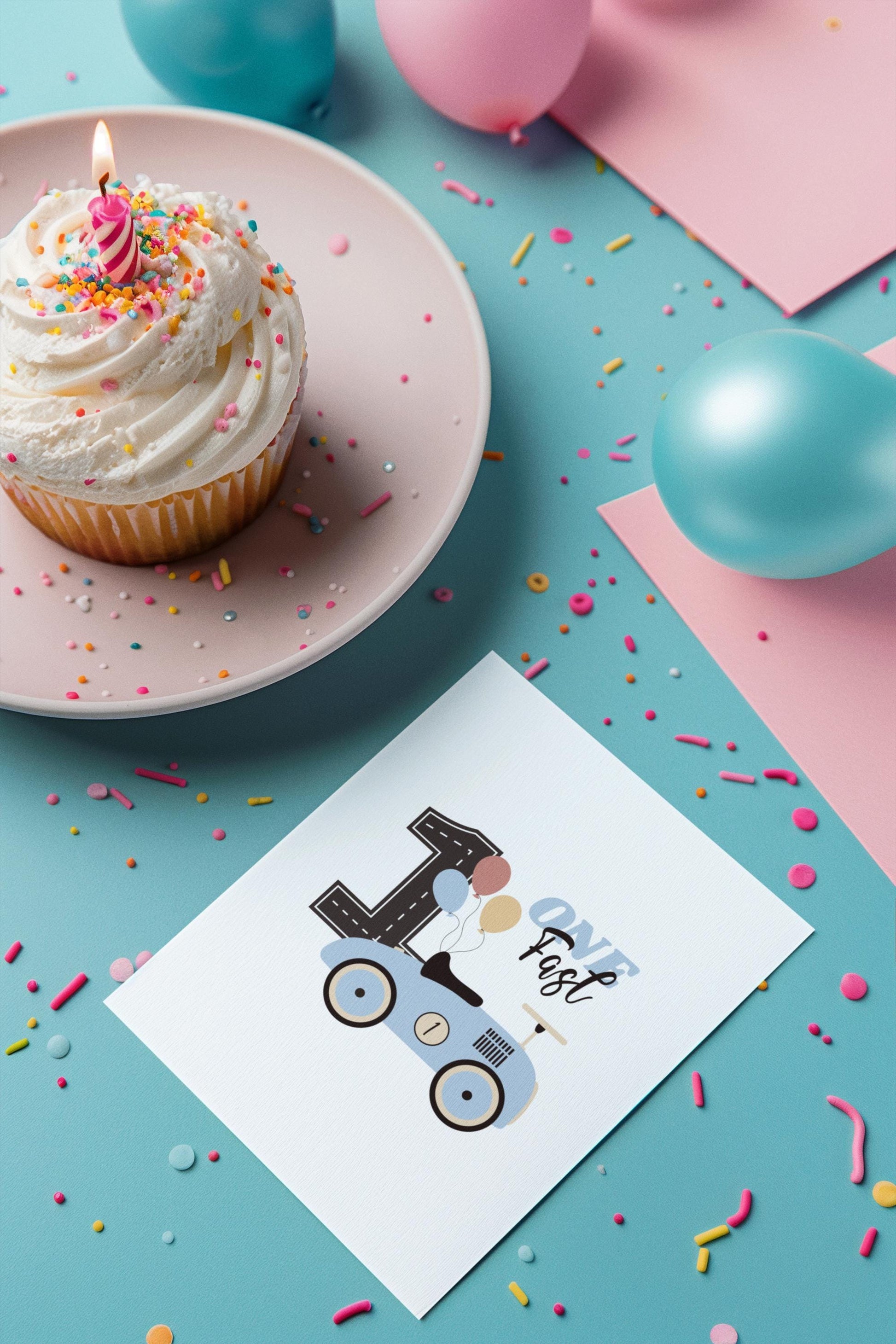 One Fast Birthday SVG - Vintage Race Car First Birthday Design with Balloons for Boys, One Fast SVG, Vintage Car Birthday, Birthday Boy SVG