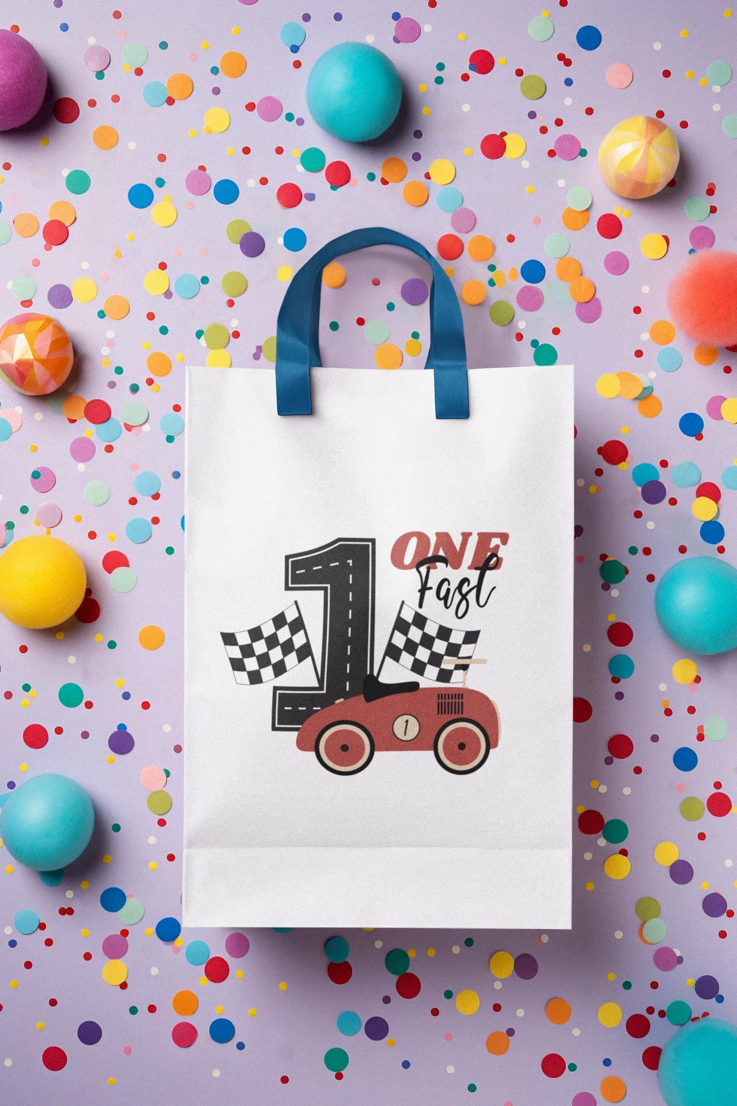 One Fast Birthday SVG - Red Race Car First Birthday Design with Checkered Flags for Boys, First Birthday SVG, Red Race Car Birthday