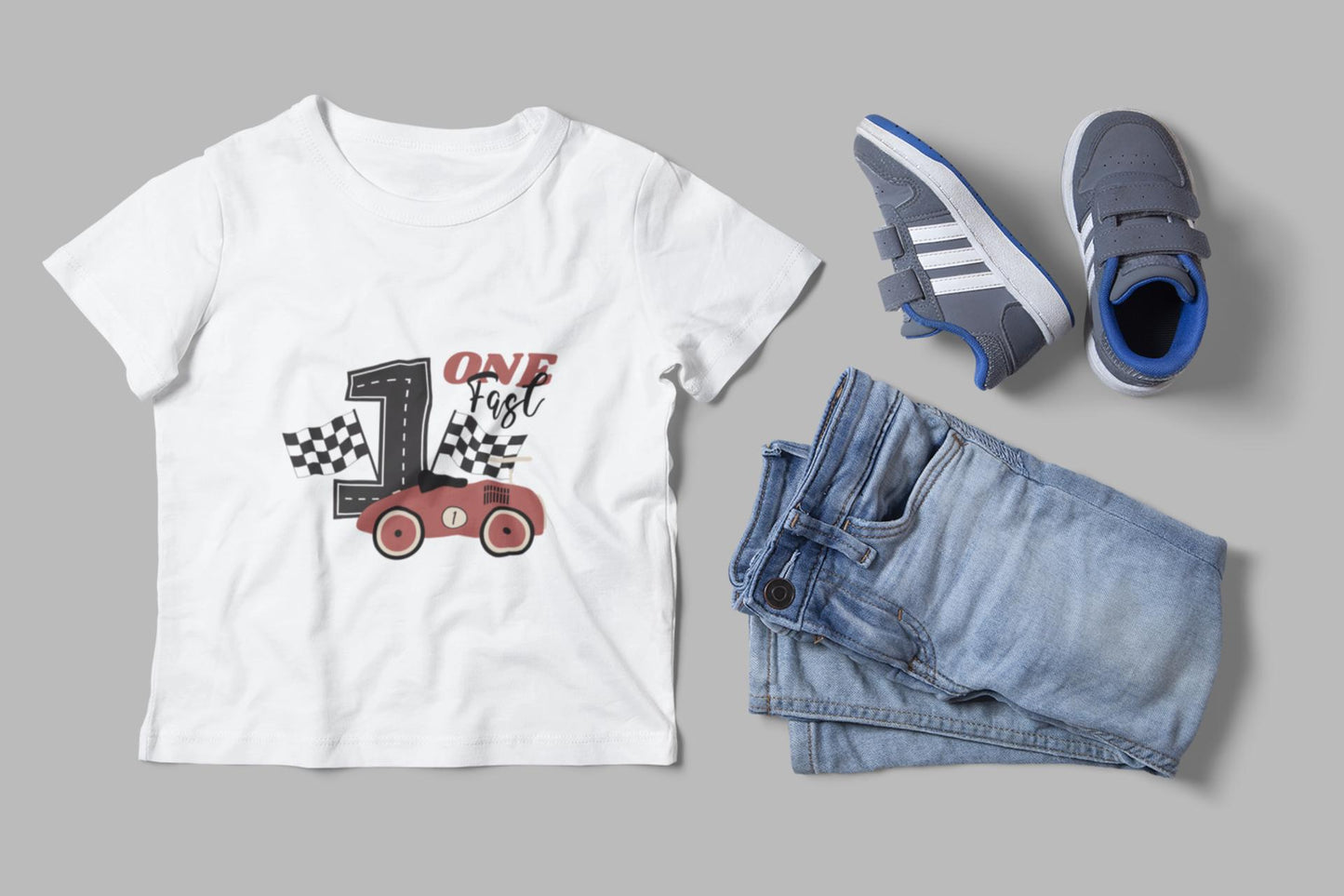 One Fast Birthday SVG - Red Race Car First Birthday Design with Checkered Flags for Boys, First Birthday SVG, Red Race Car Birthday