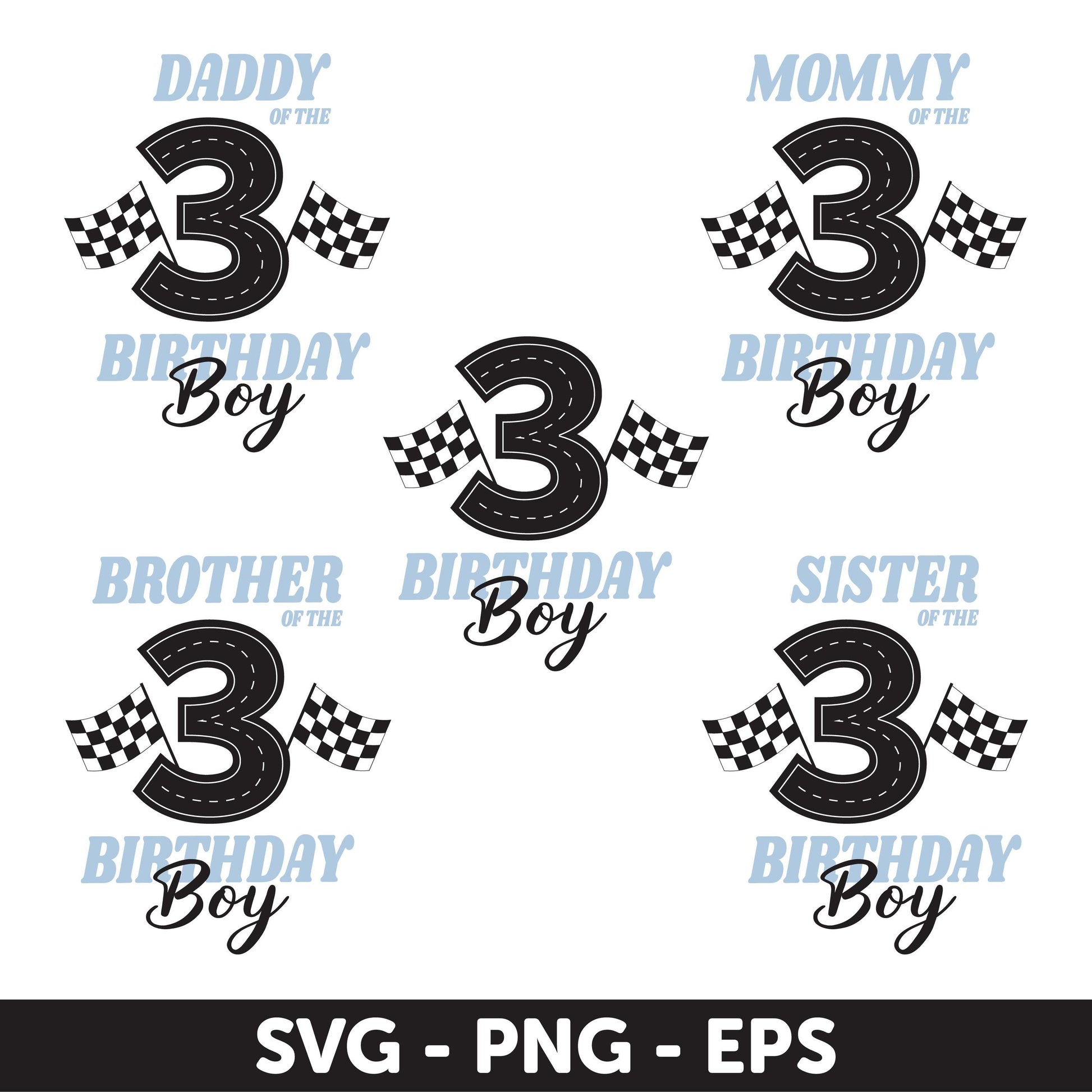 Race Car Birthday Boy Family Set for 3rd Birthday, Race Car Birthday Theme, Family Matching Birthday Digital Download Birthday