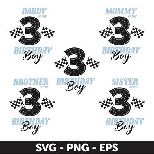 Race Car Birthday Boy Family Set for 3rd Birthday, Race Car Birthday Theme, Family Matching Birthday Digital Download Birthday